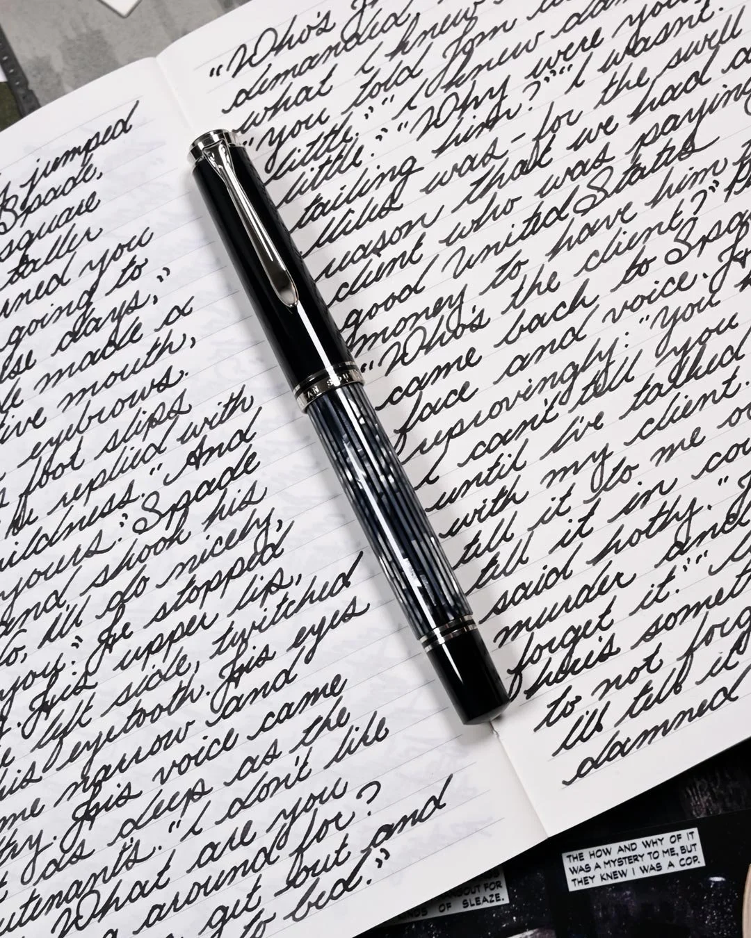 Monteverde Raven Noir writing sample with Pelikan M605 Tortoiseshell Black 3