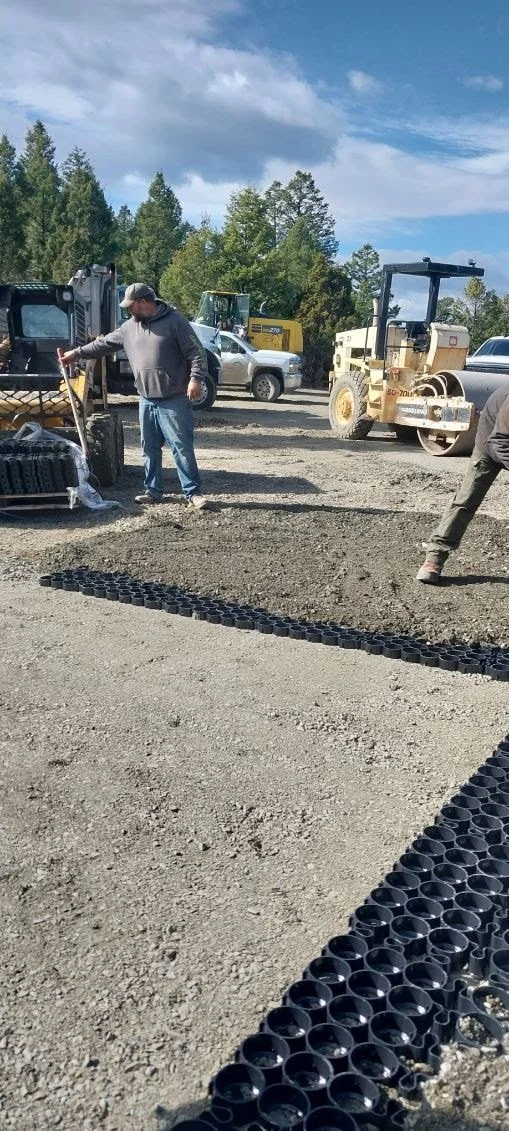 Road mix infill was poured and raked into the TrueGrid cells