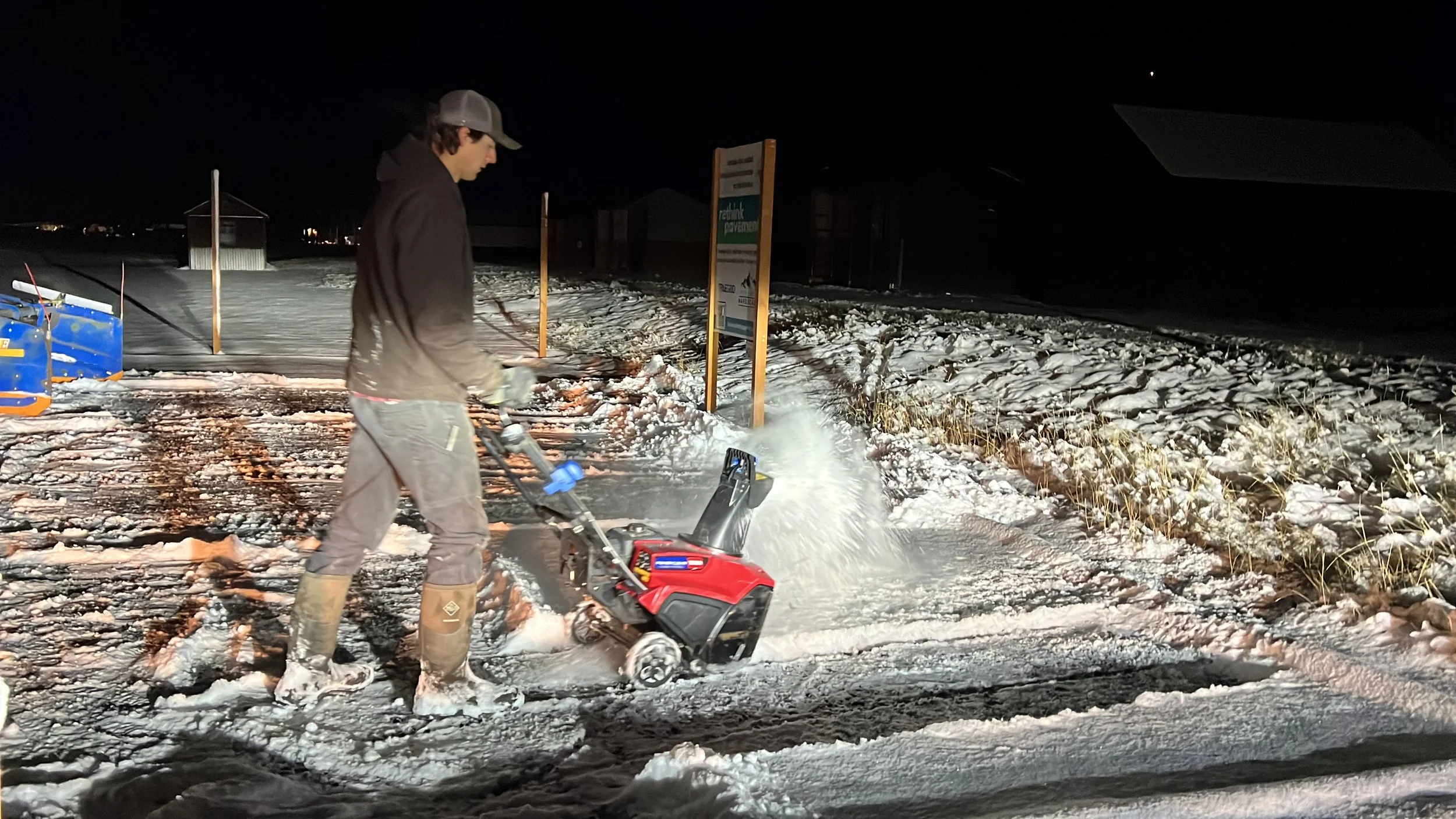 Snow blowing (TrueGrid recommends setting the auger 3-4" above the surface, as one would for a graded gravel parking lot)