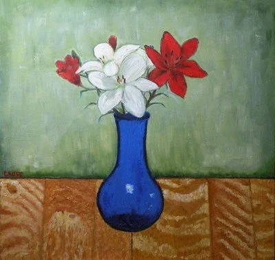 Lilies in Blue Vase