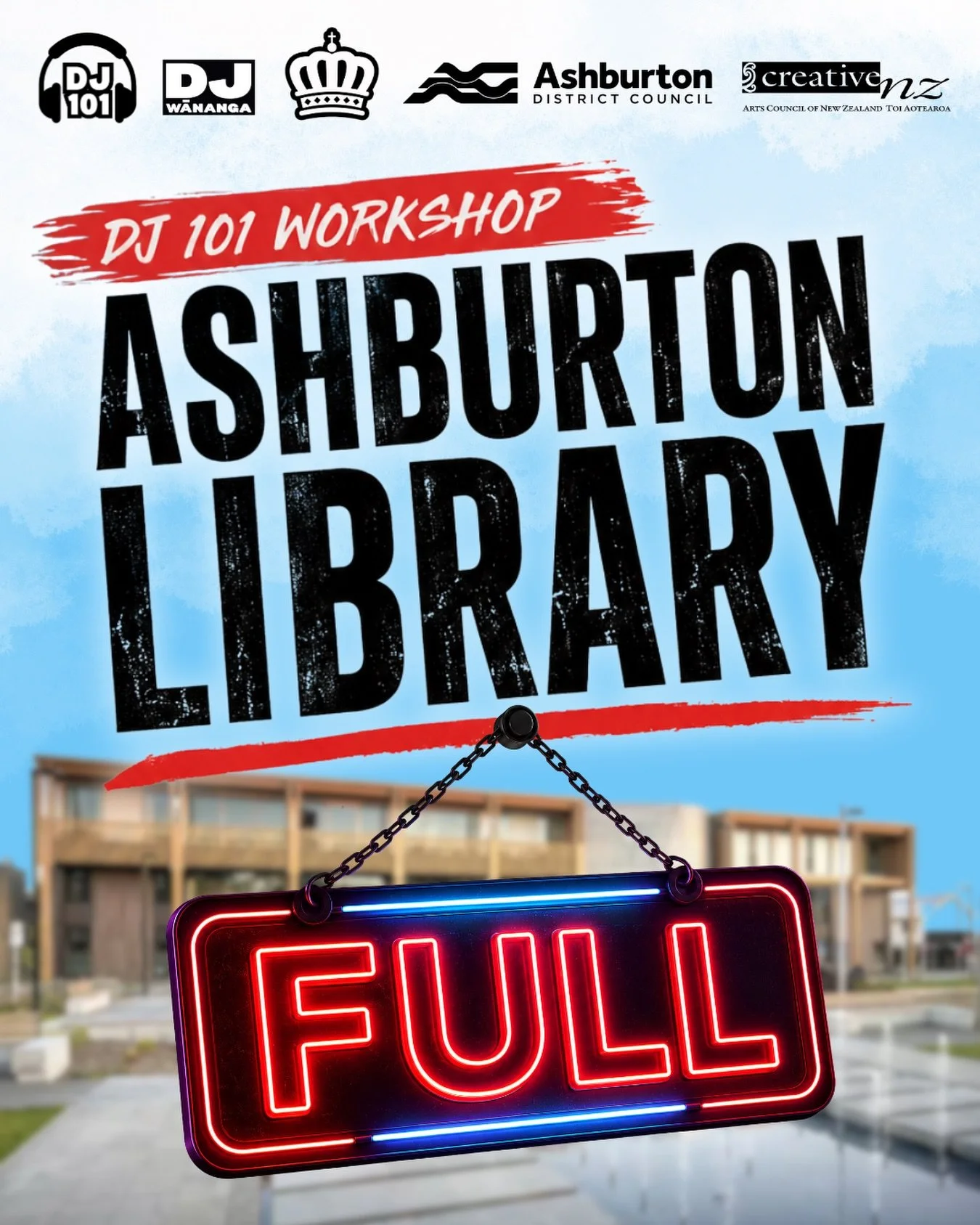 🔥 ASHBURTON - FULLY BOOKED! 🔥

All spaces for this Friday&rsquo;s DJ 101 Workshop are now filled. Massive thanks to everyone who registered &ndash; can&rsquo;t wait to meet you all!

We&rsquo;ll have spot prizes and light refreshments on the day.

