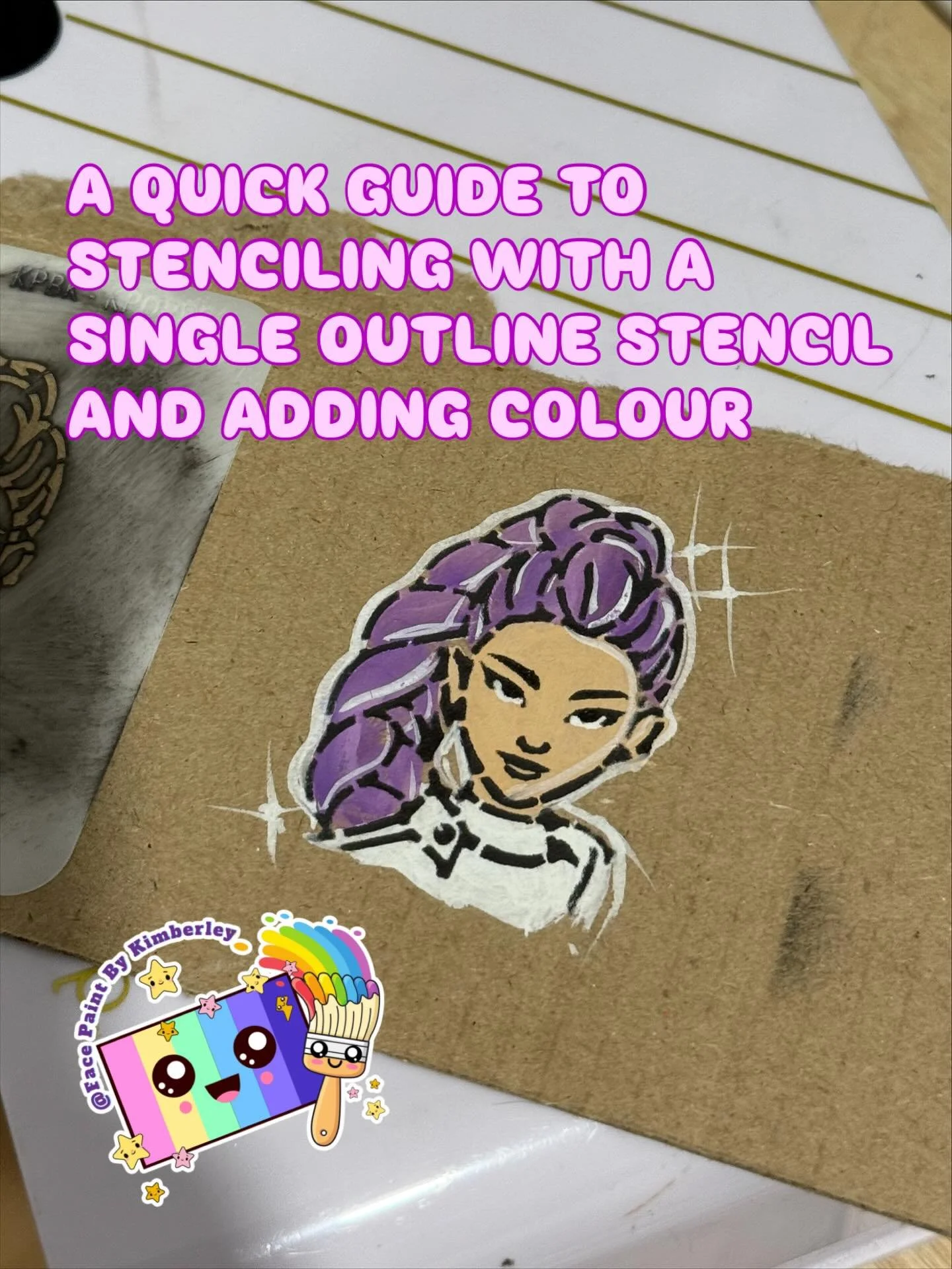 I see a lot of face painters get a bit overwhelmed or unsure how to use their stencils especially when they just have an outline and want to be able to have the colours underneath so I have created this very quick little guide to help!

There is so m
