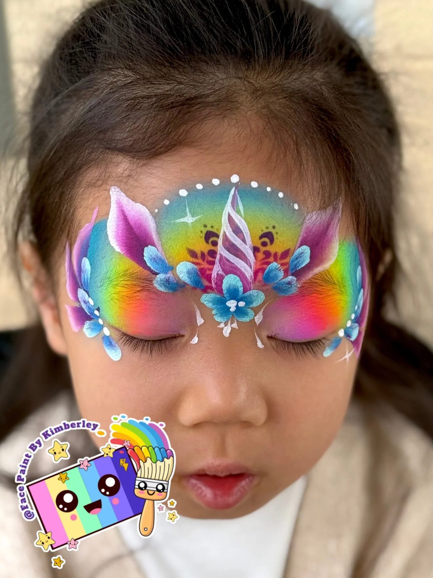 A truly Rainbow unicorn with one of my mandala stencils behind the horn just to add a bit more texture. 

I got to paint so many wonderful faces and kids this weekend and the feedback I got from the families was so delightful. It&rsquo;s so nice when