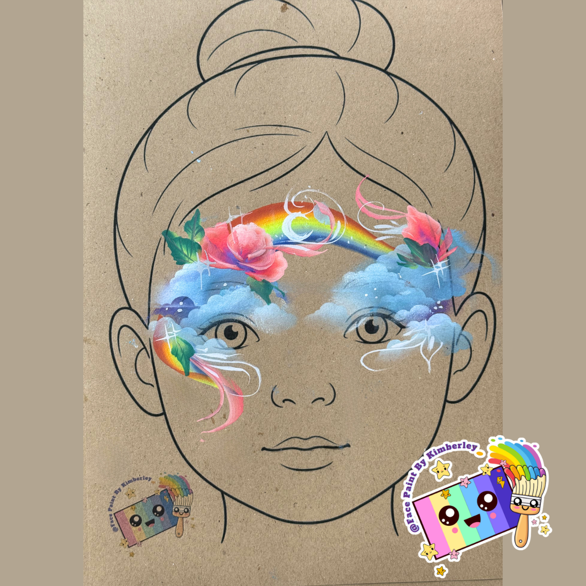 Cloud-Face-Paint-Design-With-Flowers-And-Rainbow