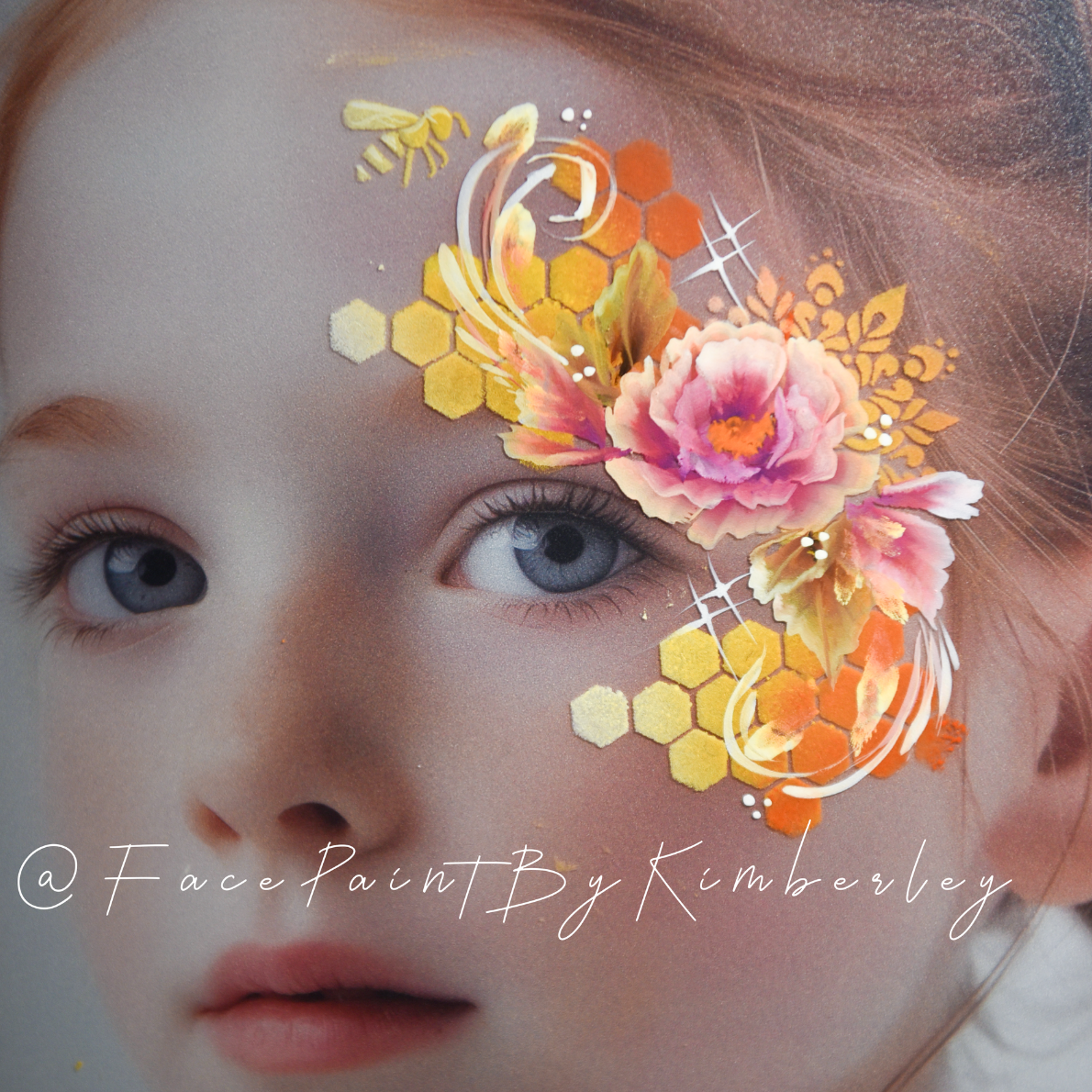 Honey-Comb-Bee-Hand-Painted-Example-of-stencil-with-flowers