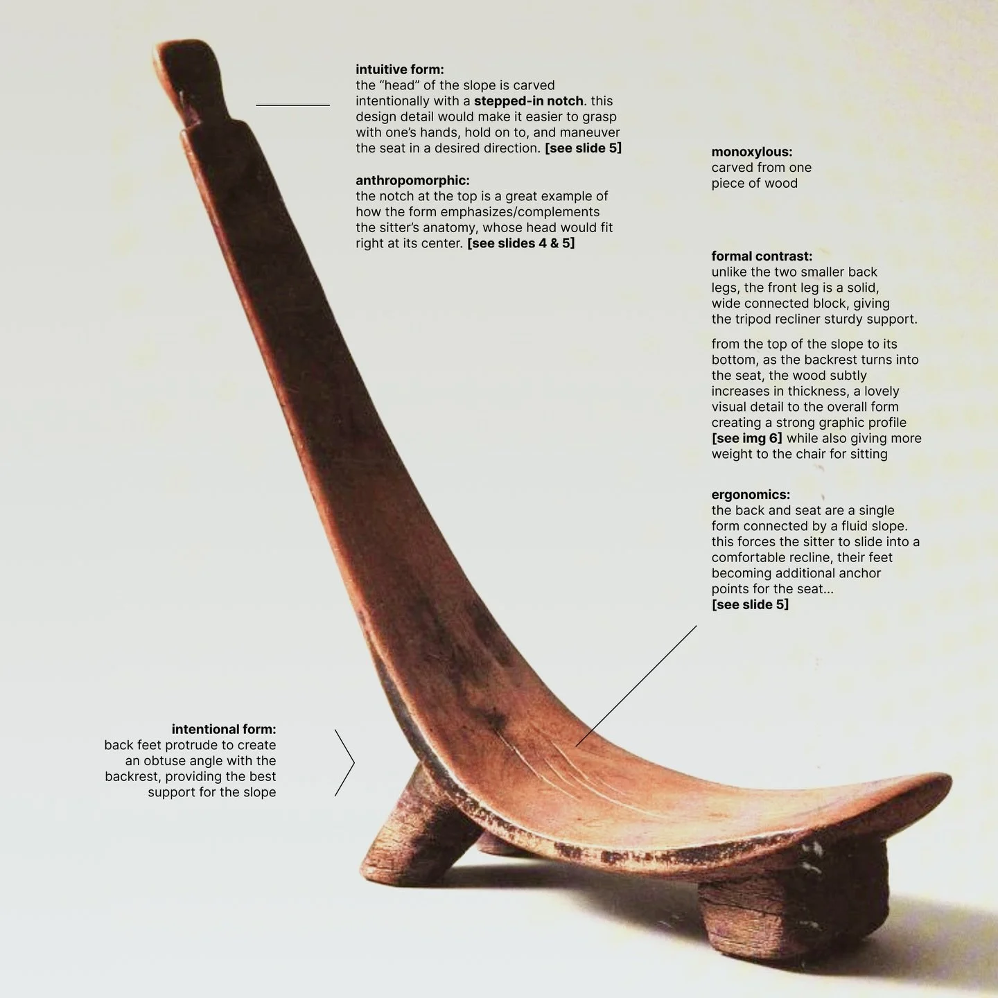 [1,2,6]: LOBI (RECLINED) LOW CHAIR
[3]: A Lobi artisan/designer in the village of Dako, Burkina Faso, with a newly carved stool in 1984. The stool is most likely a &ldquo;to&oacute;p&aacute;r&rdquo;. We will explore these further in future posts&hell