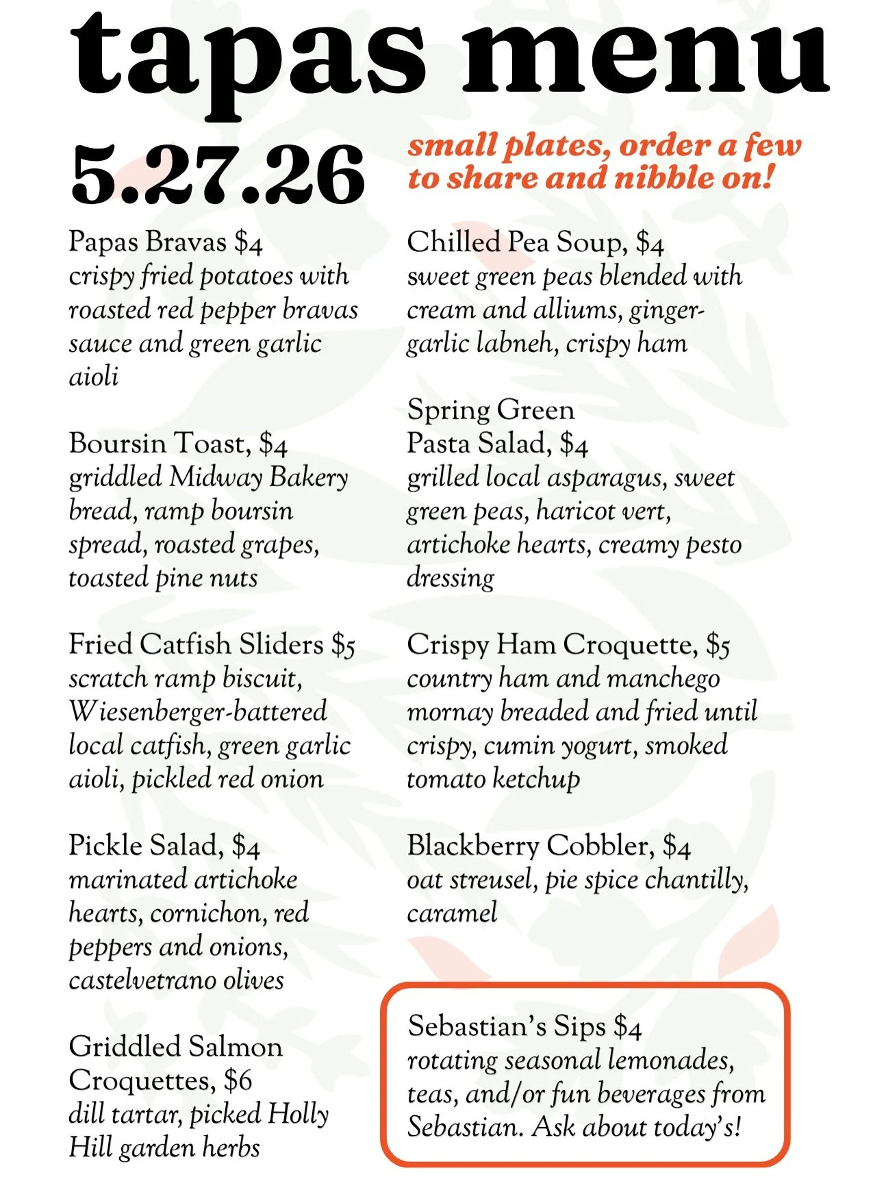 New tapas menu just dropped for &ldquo;Tapas on the Corner!&rdquo;

Catch @raleighkeegan performing this evening, Wednesday, May 27th from 5 PM - 7 PM at @pomegranate_lex (104 Clay Avenue, Lexington, KY 40502).

Enjoy live music, rotating tapas from 