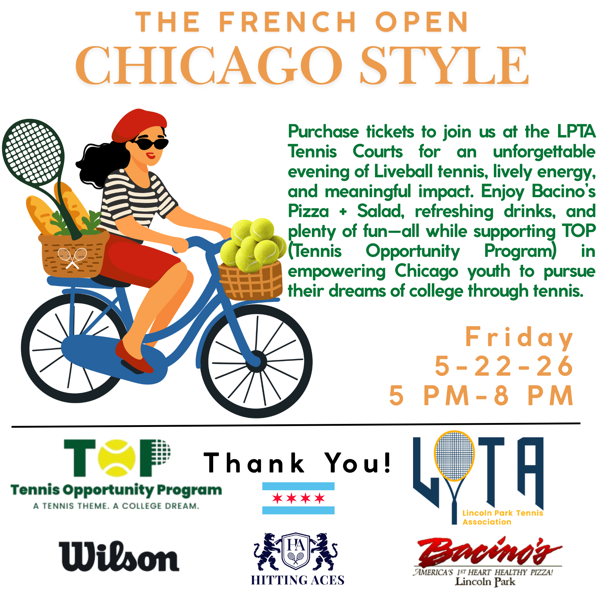 LPTA TOP(Tennis Opportunity Program) French Open Chicago Style Tennis Fundraiser