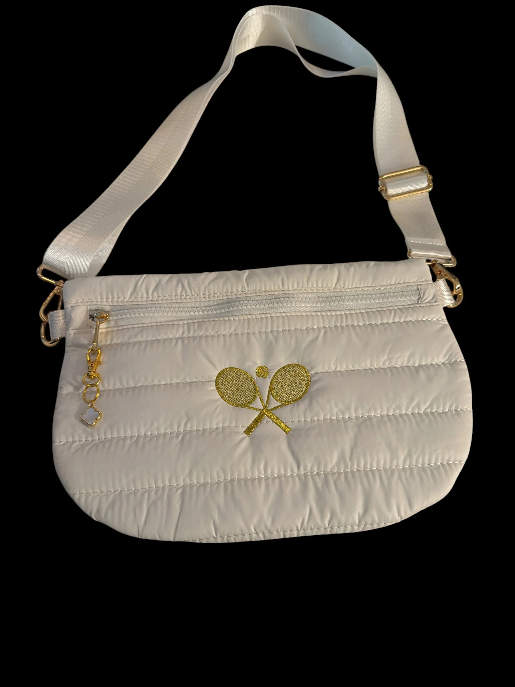 Crossbody Puffer Bag Golden Racket Embroidery- Black or White