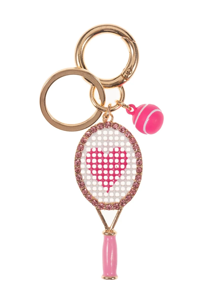 Tennis Key Chain or Bag Charm- 2 Styles - Heart or Rainbow