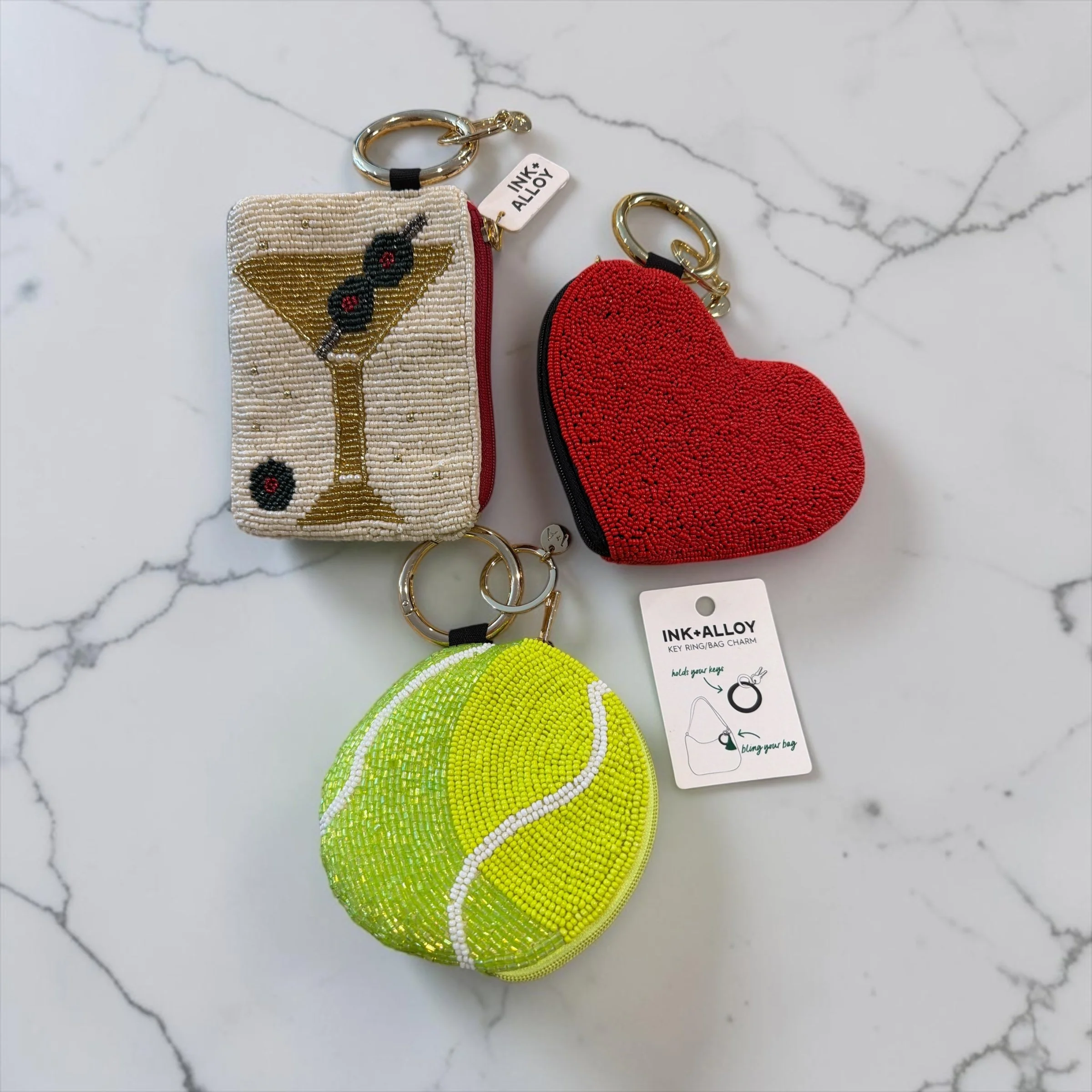 Ink + Alloy Beaded Coin Purse-Tennis Ball, Heart or Martini