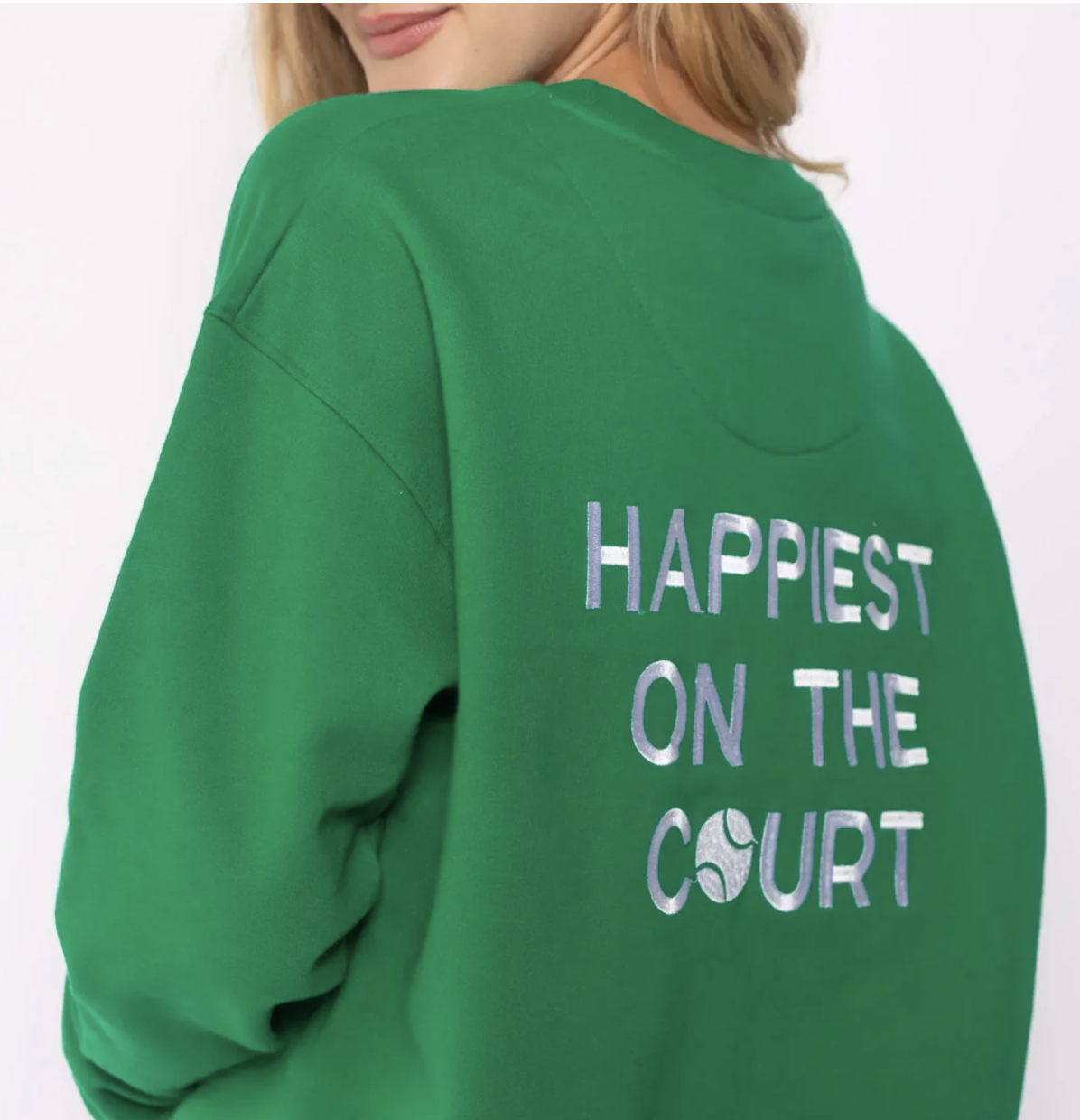 Court Life Happiest on the Court Tennis Sweatshirt- Ivory with Pink, Gray with Yellow, Kelly Green with White, Baby Blue with Yellow
