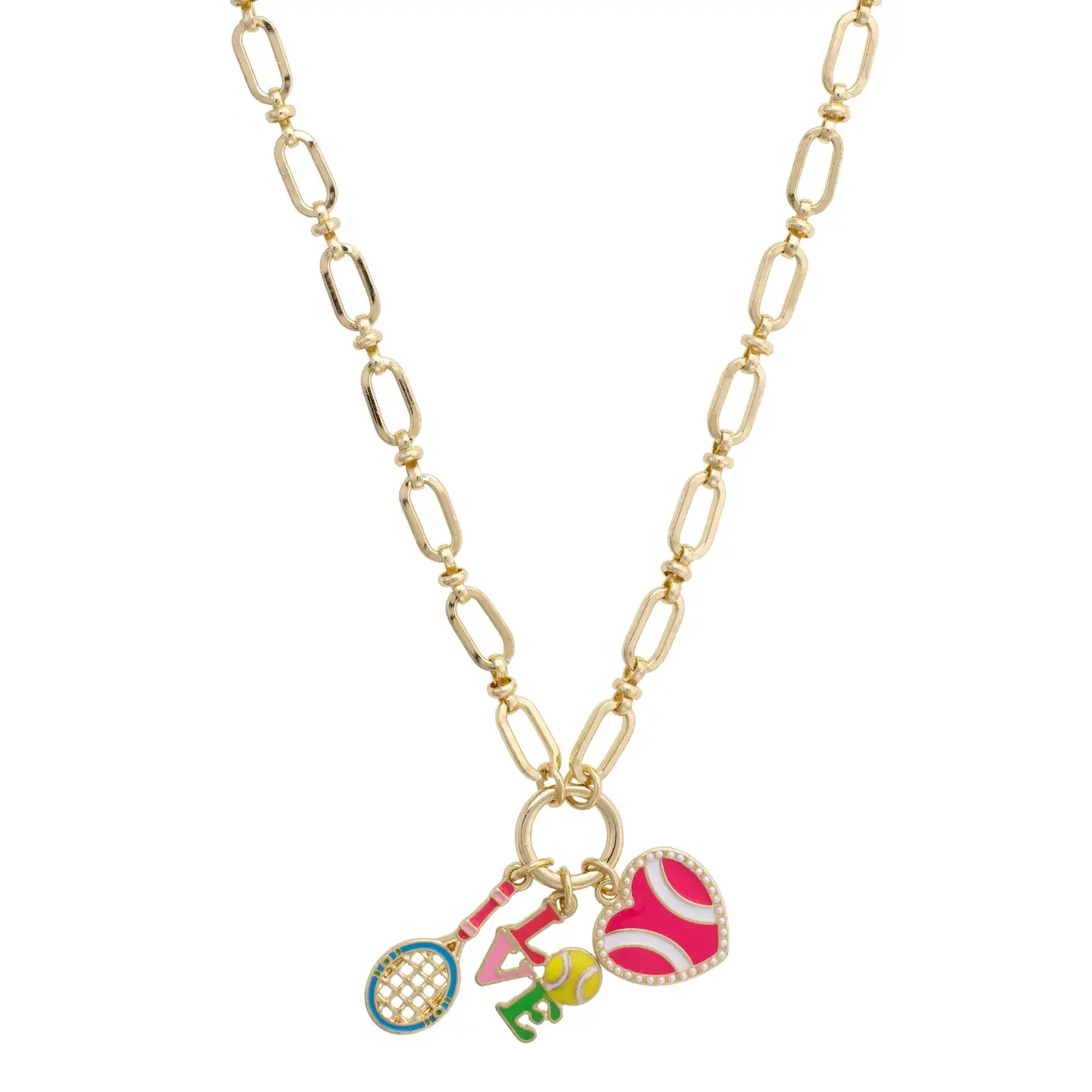 Billie Linked Tennis Charm Necklace- Gold