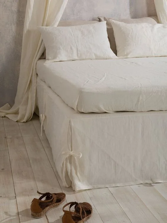 trends in home decor 2024 - bed skirt ties