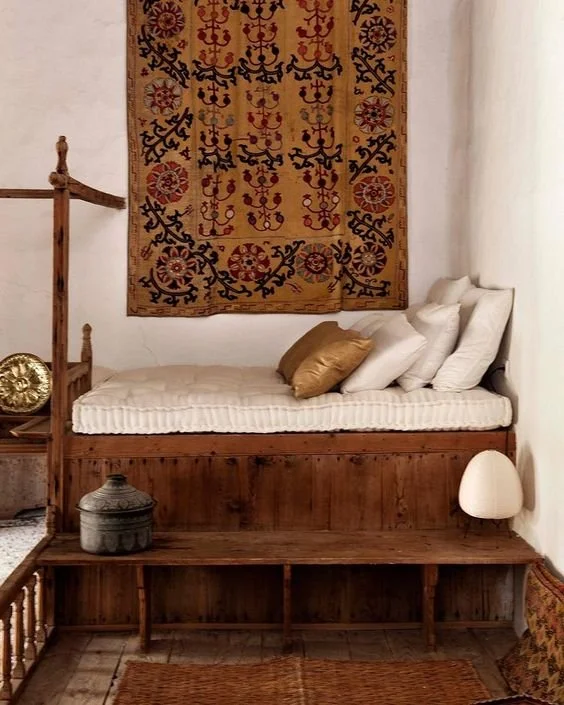 trends in home decor 2024 - large unique vintage brown suzani tapestry