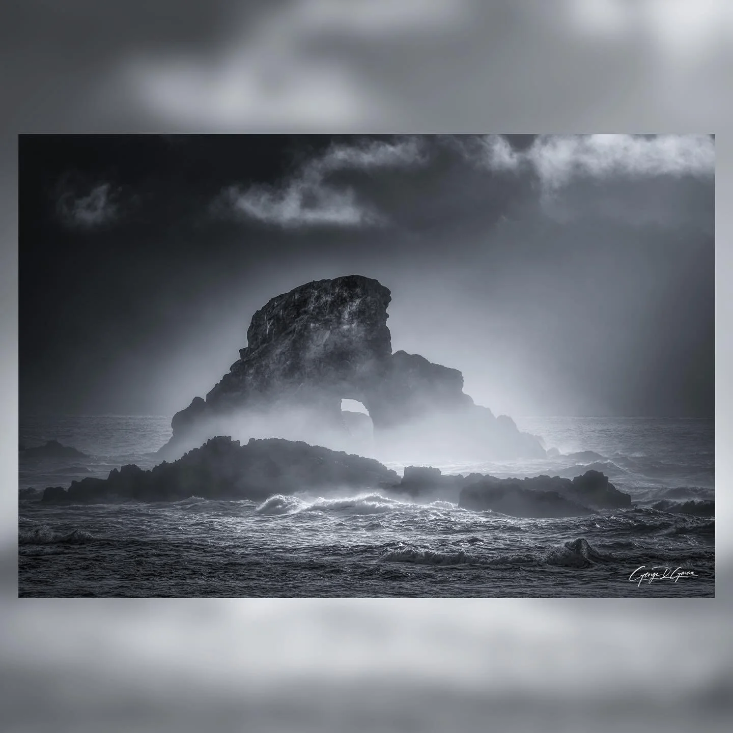 Temple of Mist and Tide

It stands not merely as stone, but as if memory has been made solid &mdash; a relic of the Earth&rsquo;s earliest breath, born of fire and wind and wave, now cloaked in mist like something sacred. The sea swirls at its feet l