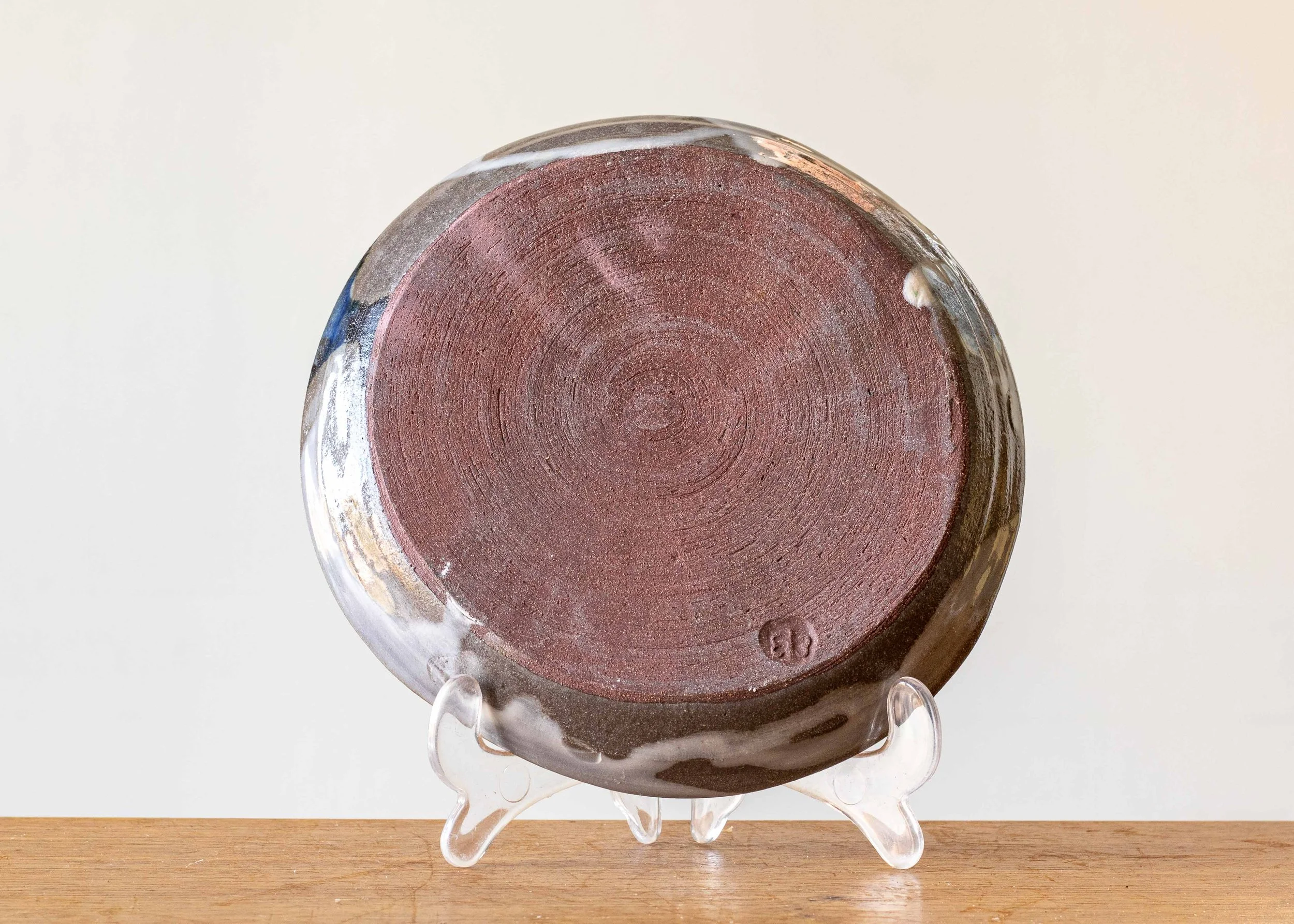 Handmade Pottery Side Plate with Blue Brush Marks, view 3.jpg
