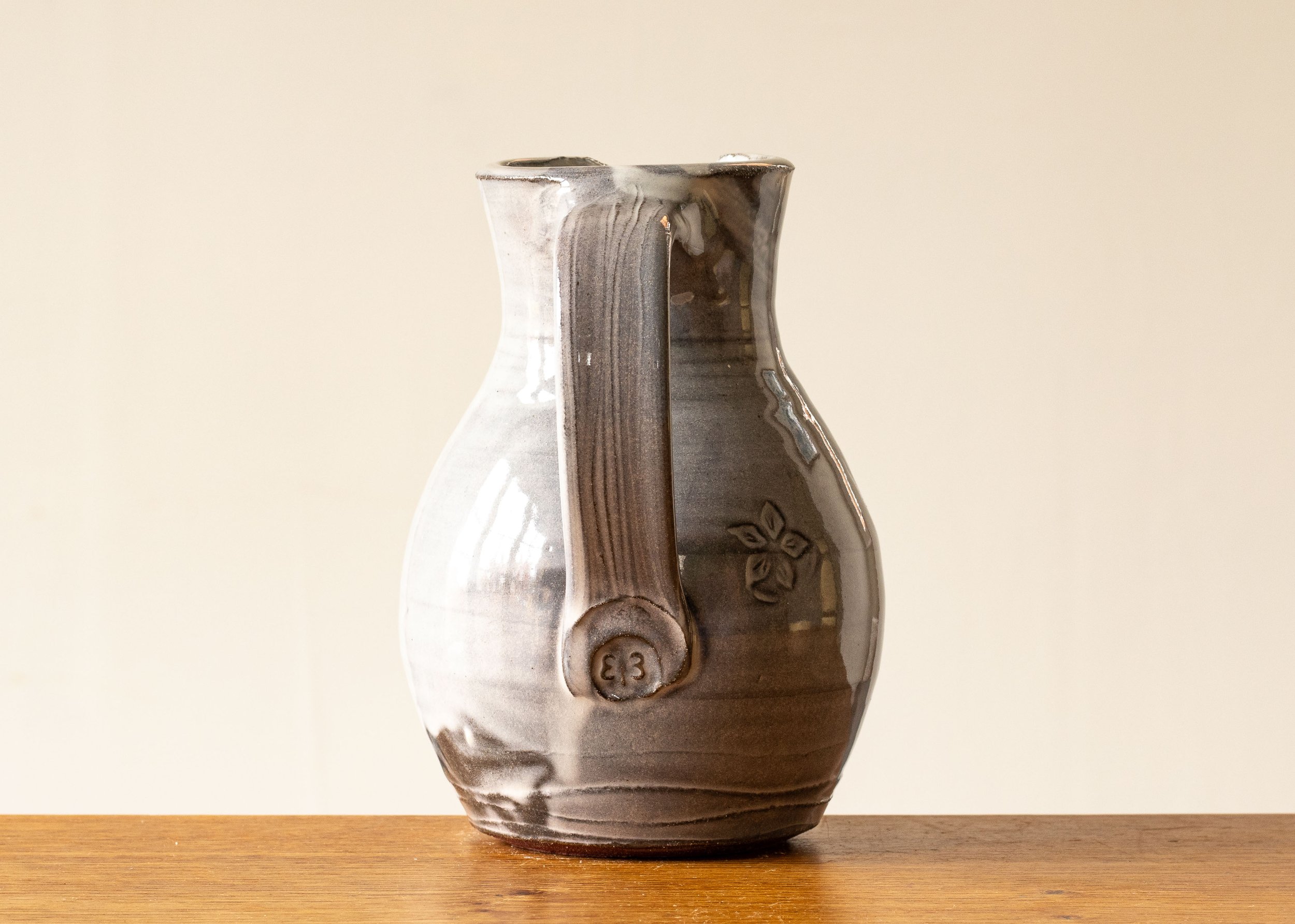 Small Handmade Japandi Style Jug with Blue Brush Marks #4, view 5.jpg
