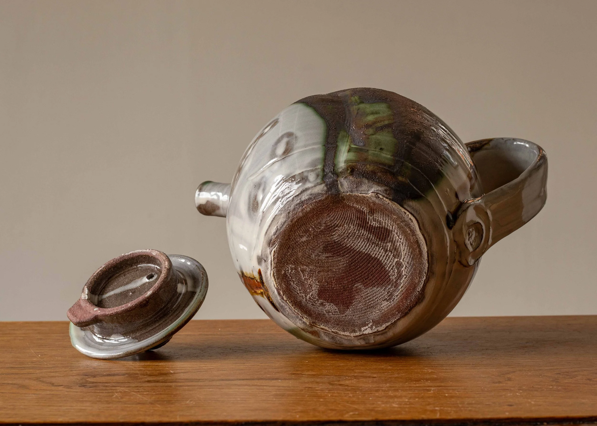 Japandi Style Teapot with Green Brush Marks, view 6.jpg