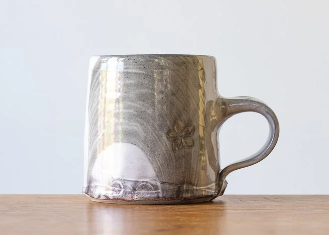 Handmade Pottery Mug wiith Brown Brush Marks #2.jpg