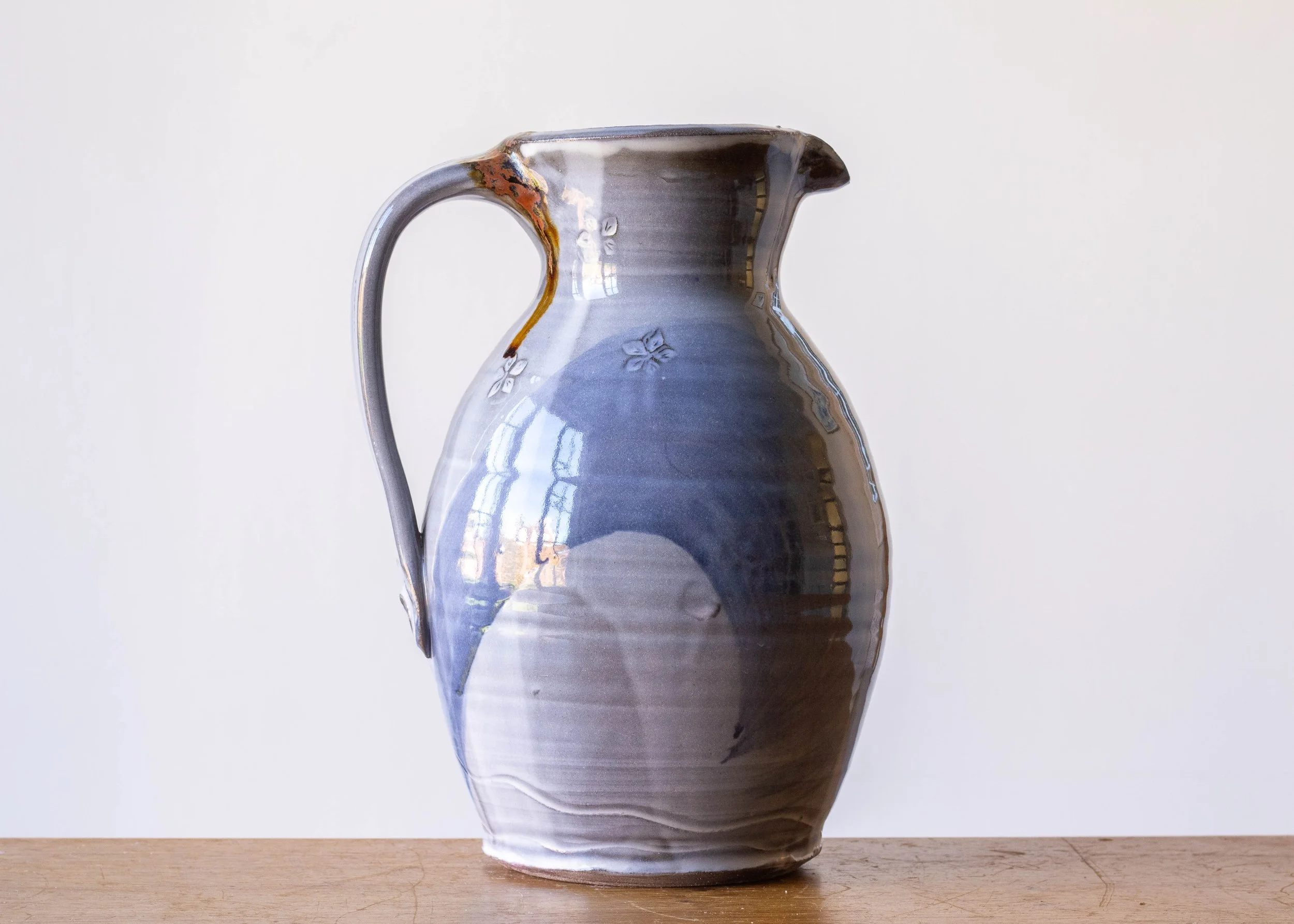 Large Handmade Pottery Jug with Blue Brush Marks, view 4.jpg