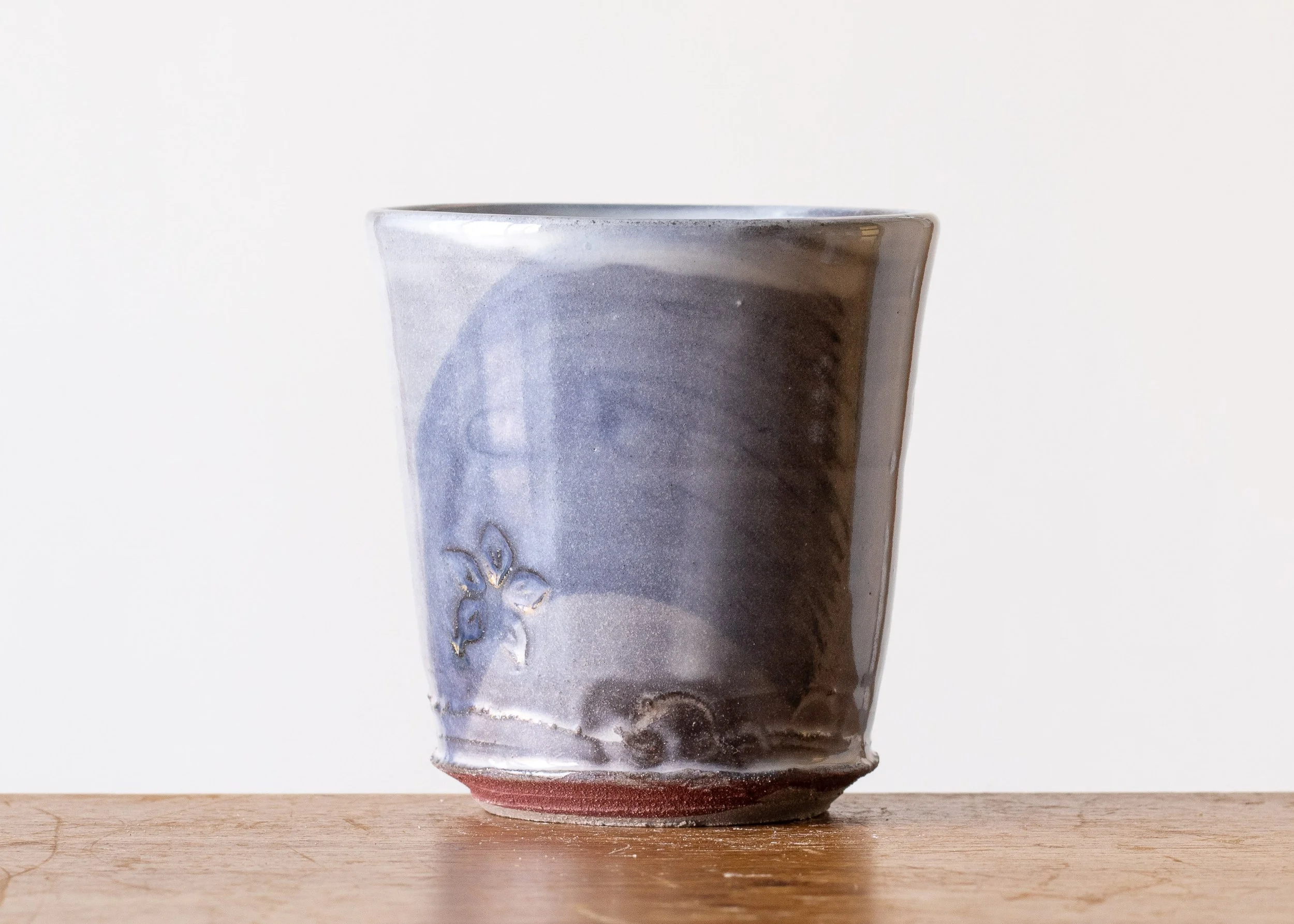 Handmade Pottery Beaker with Blue Brush Marks, view 4.jpg