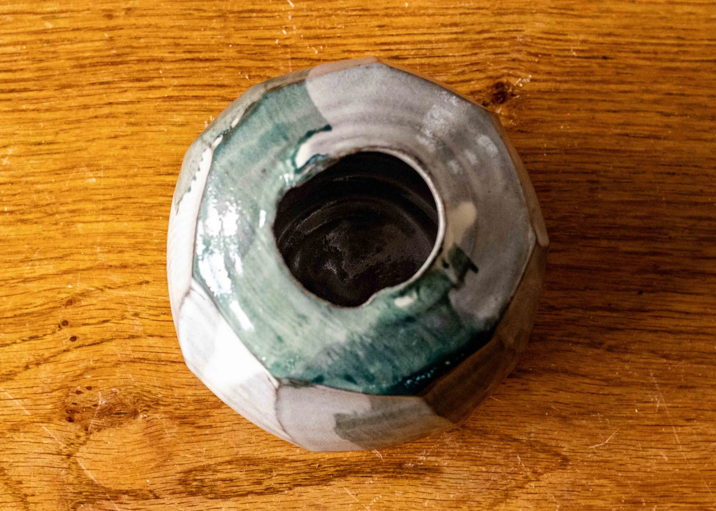 Faceted Enclosed Bowl with Turquoise Decoration, view 5.jpg