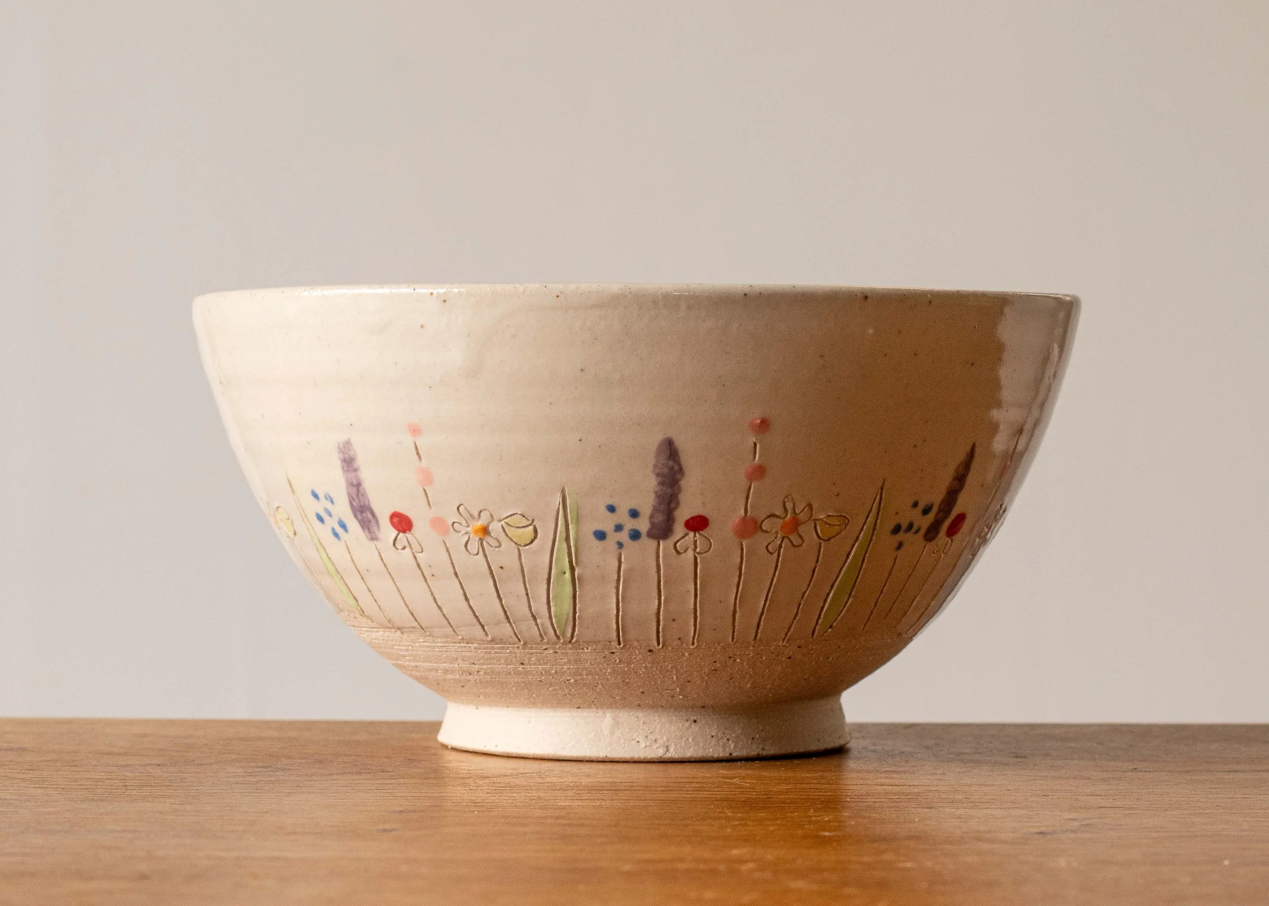 Medium Handmade Bowl with Midsummer Flower Design, view 4.jpg