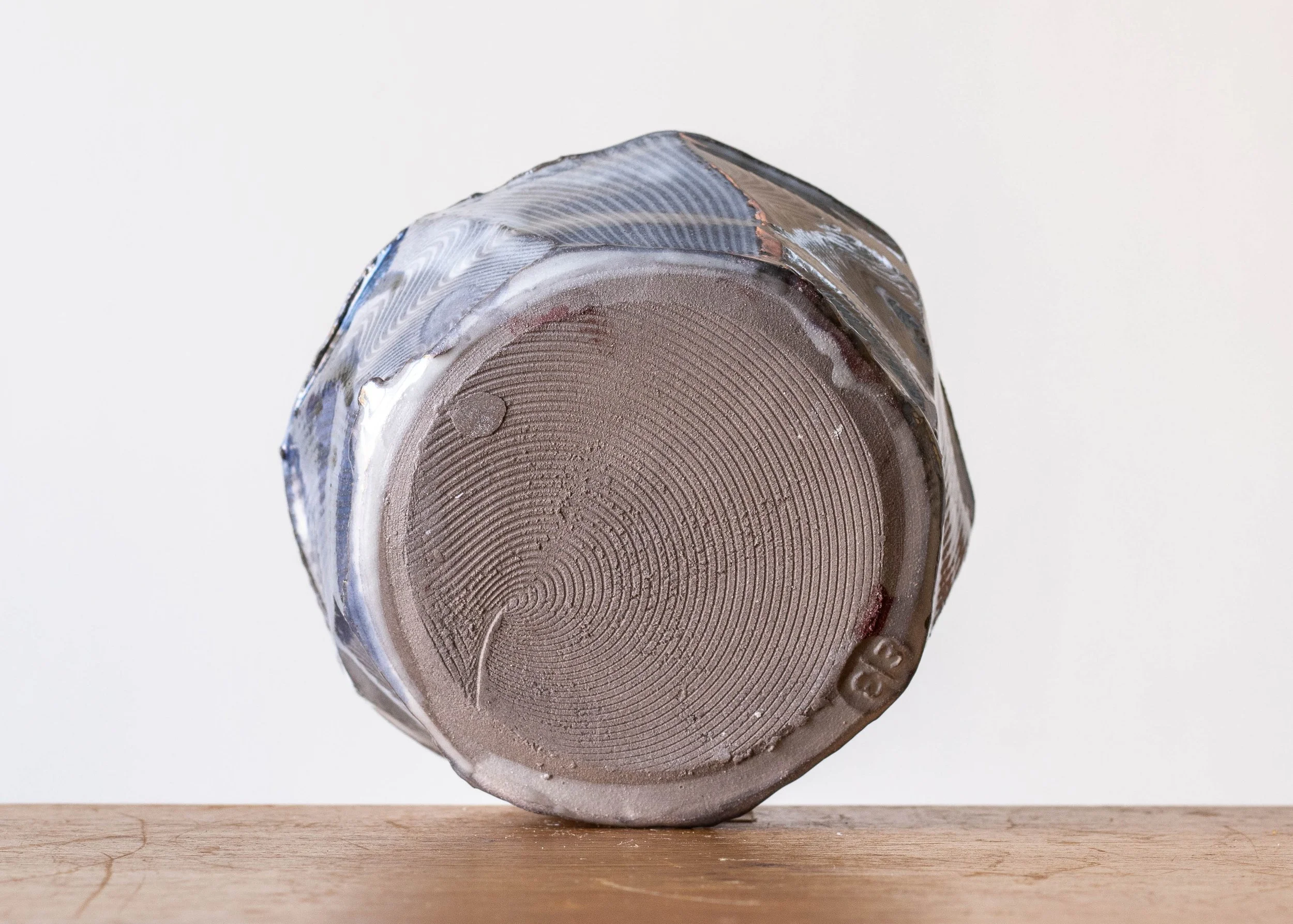 Handmade Pottery Faceted Bowl with Blue Brush Marks, view 7.jpg