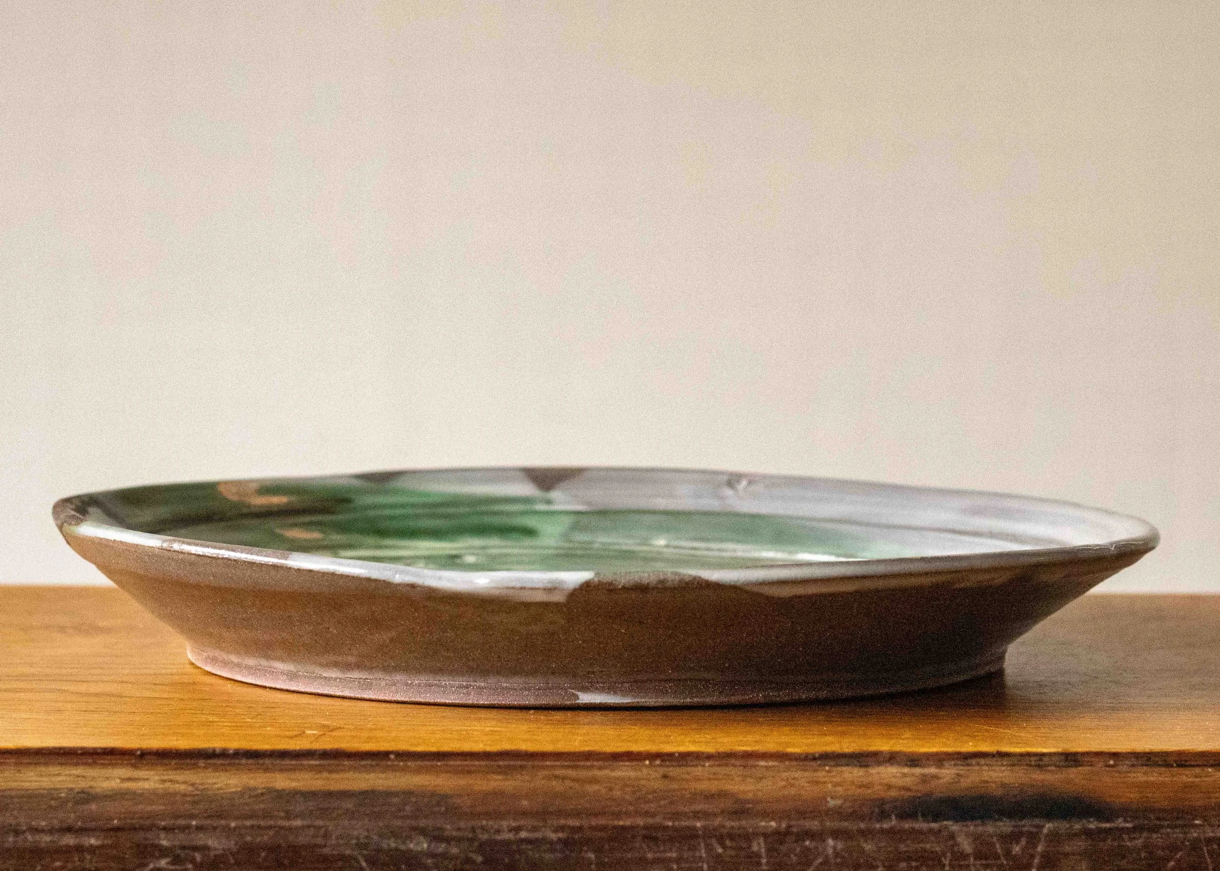 Large Handmade Serving Plate with Green Brush Mark, view 3.jpg