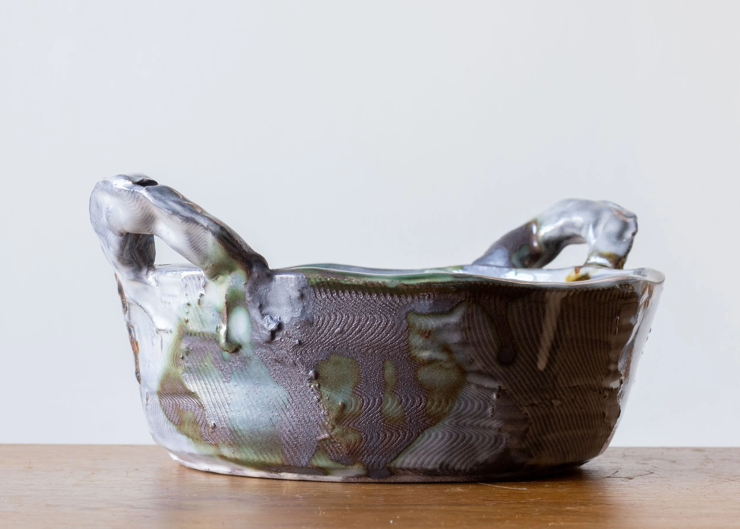 Handmade Pottery Basket with Green Brush Marks, view 3.jpg