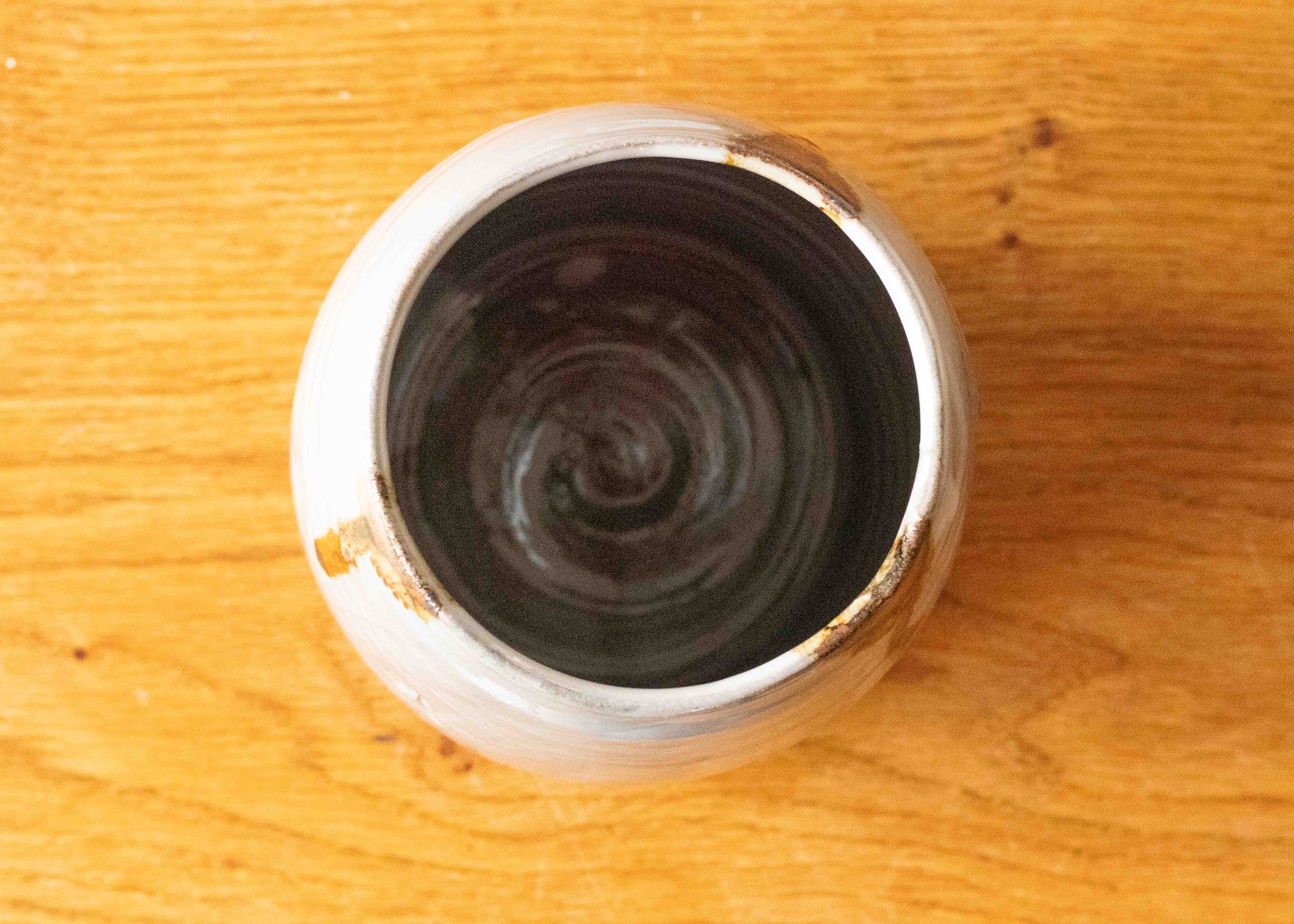 Handmade Pottery Open Vase with Green Brush Marks, view 5.jpg