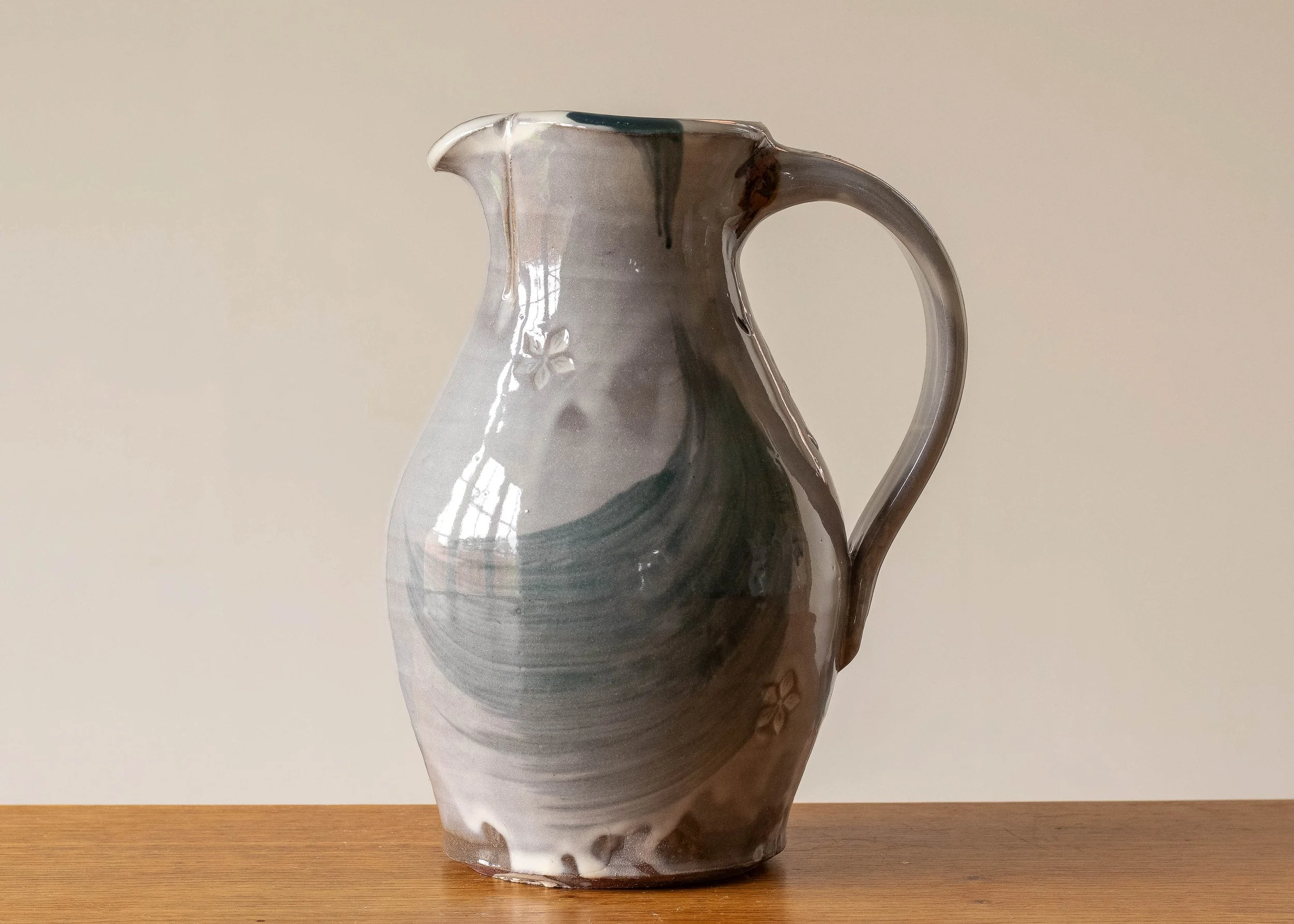 Medium Handmade Pottery Jug with Turquoise Decoration.jpg