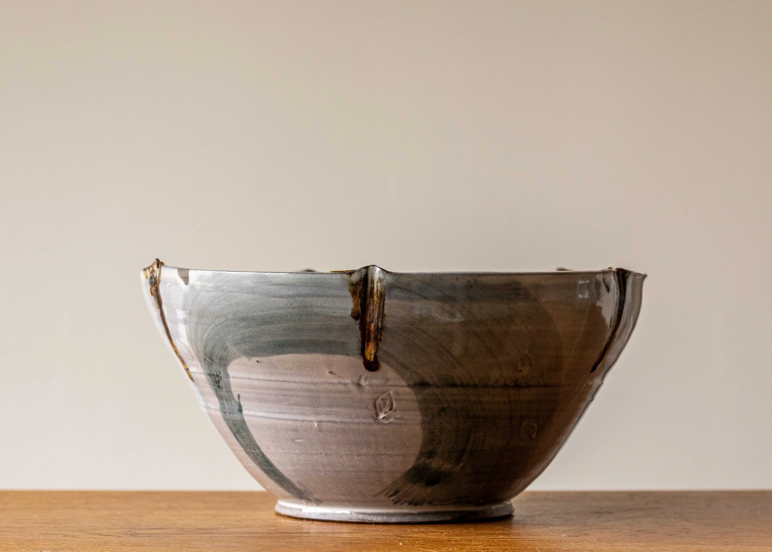 Large Thrown and Altered Bowl, Turquoise and Brown Decoration, New Work, view 1.jpg