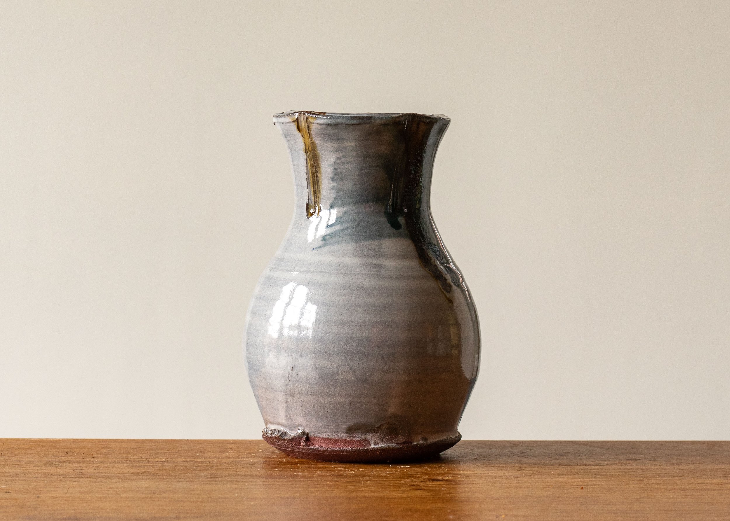 Small Handmade Pottery Vase with Turquoise Brush Mark, view 3.jpg