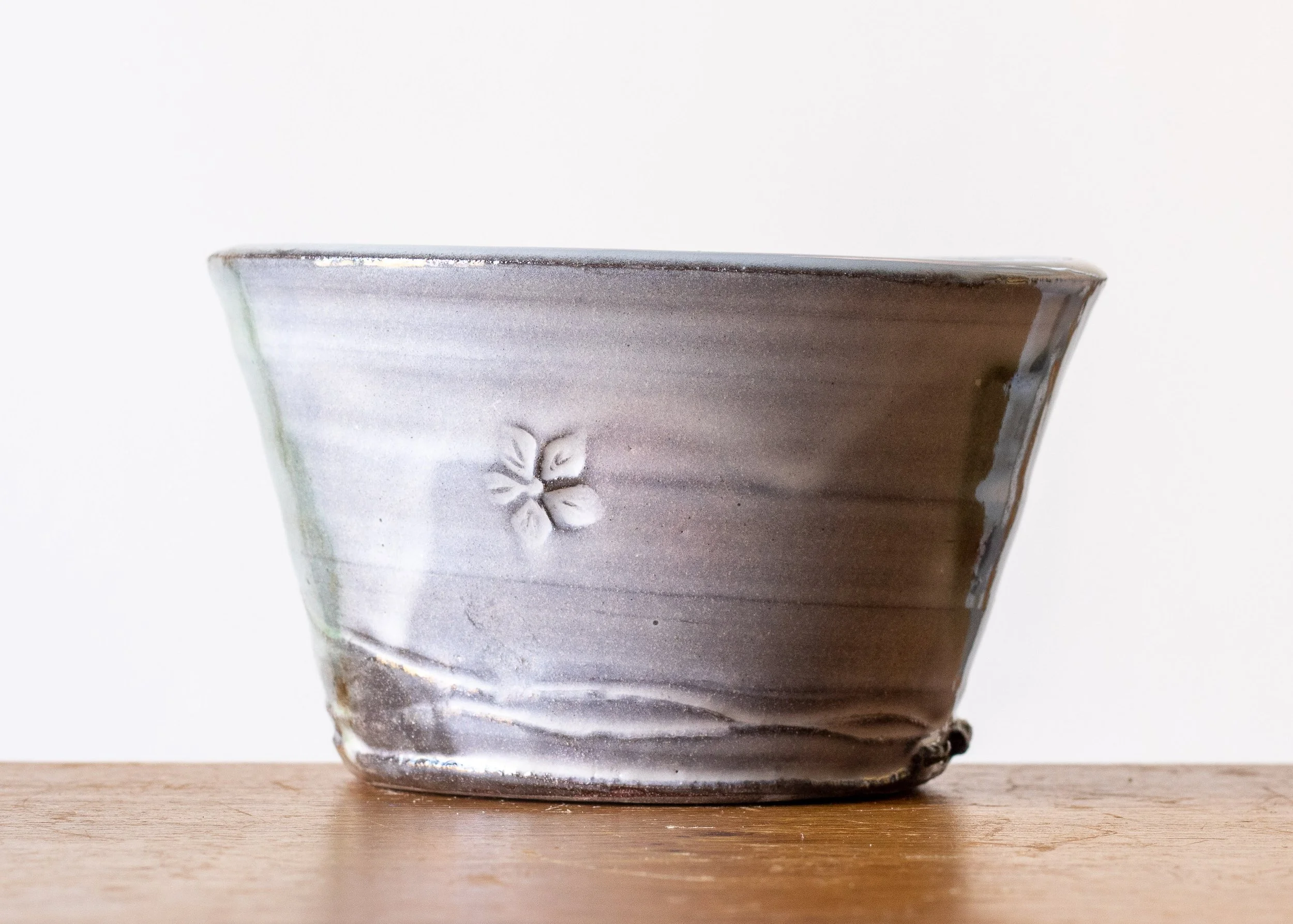 Handmade Pottery Bowl with Green Brush Marks, view 2.jpg