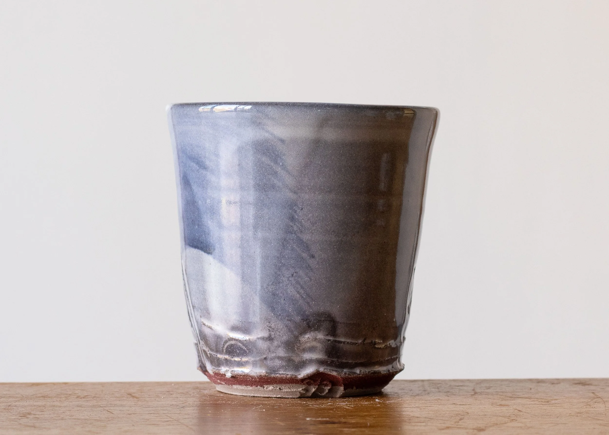 Handmade Pottery Beaker with Blue Brush Marks, view 2.jpg