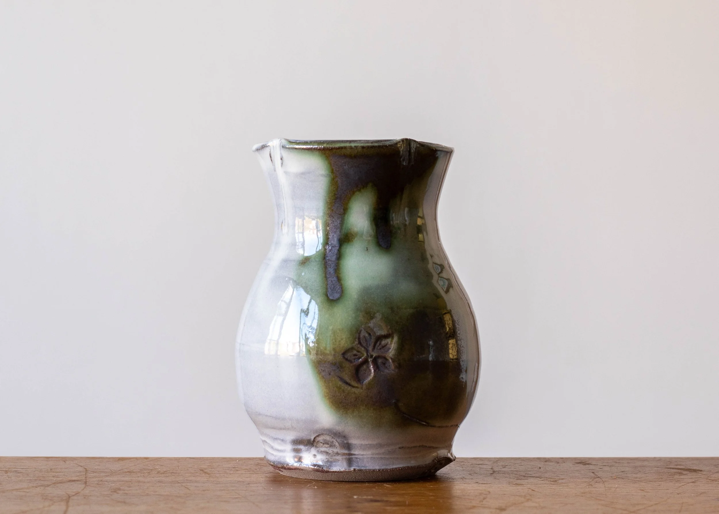 Handmade Stoneware Pottery Bud Vasewith Green Brush Mark, view 1.jpg
