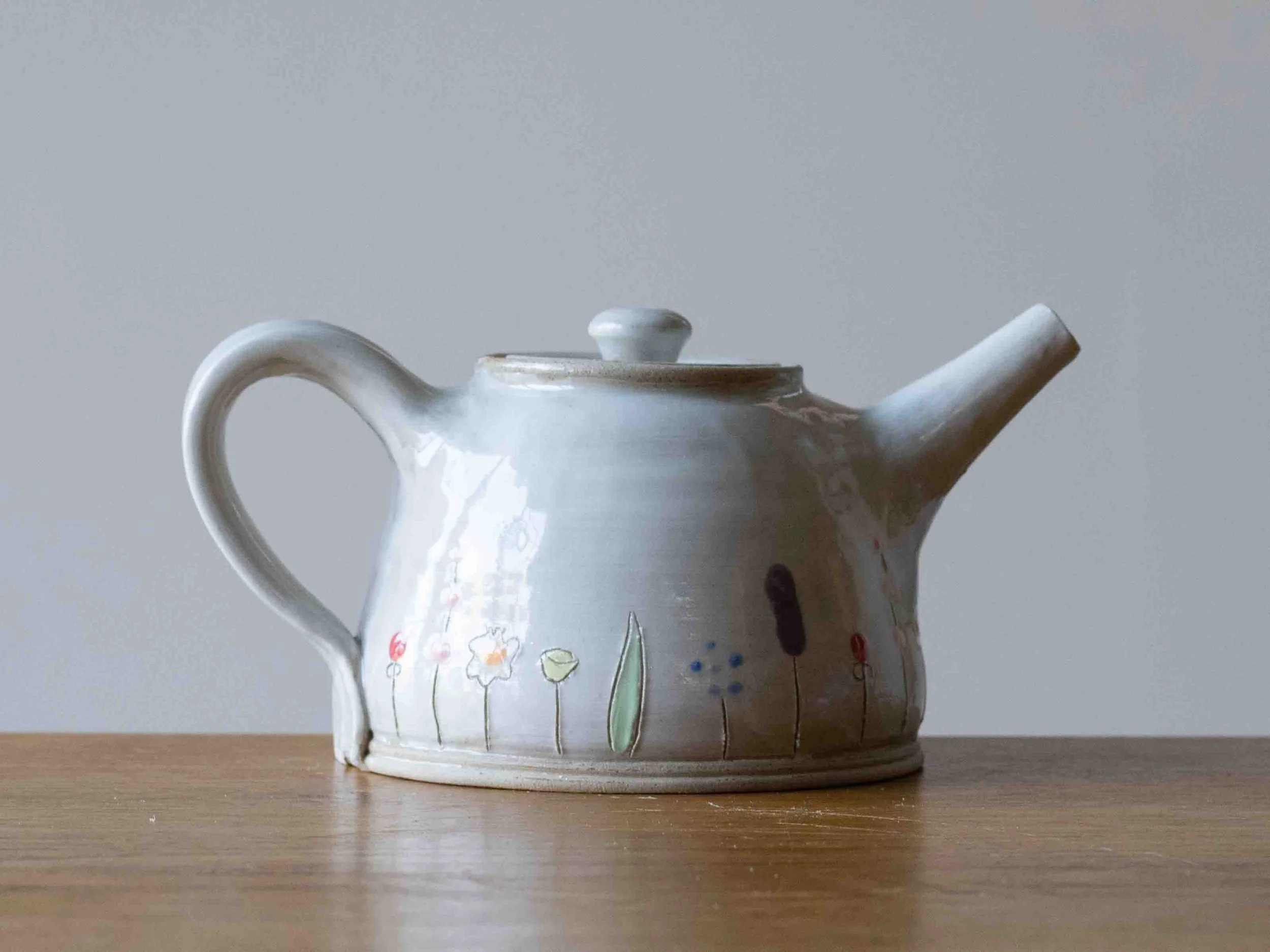 Green Handmade Pottery Vase with Wildflowers Design — MARY WRIGHT CERAMICS