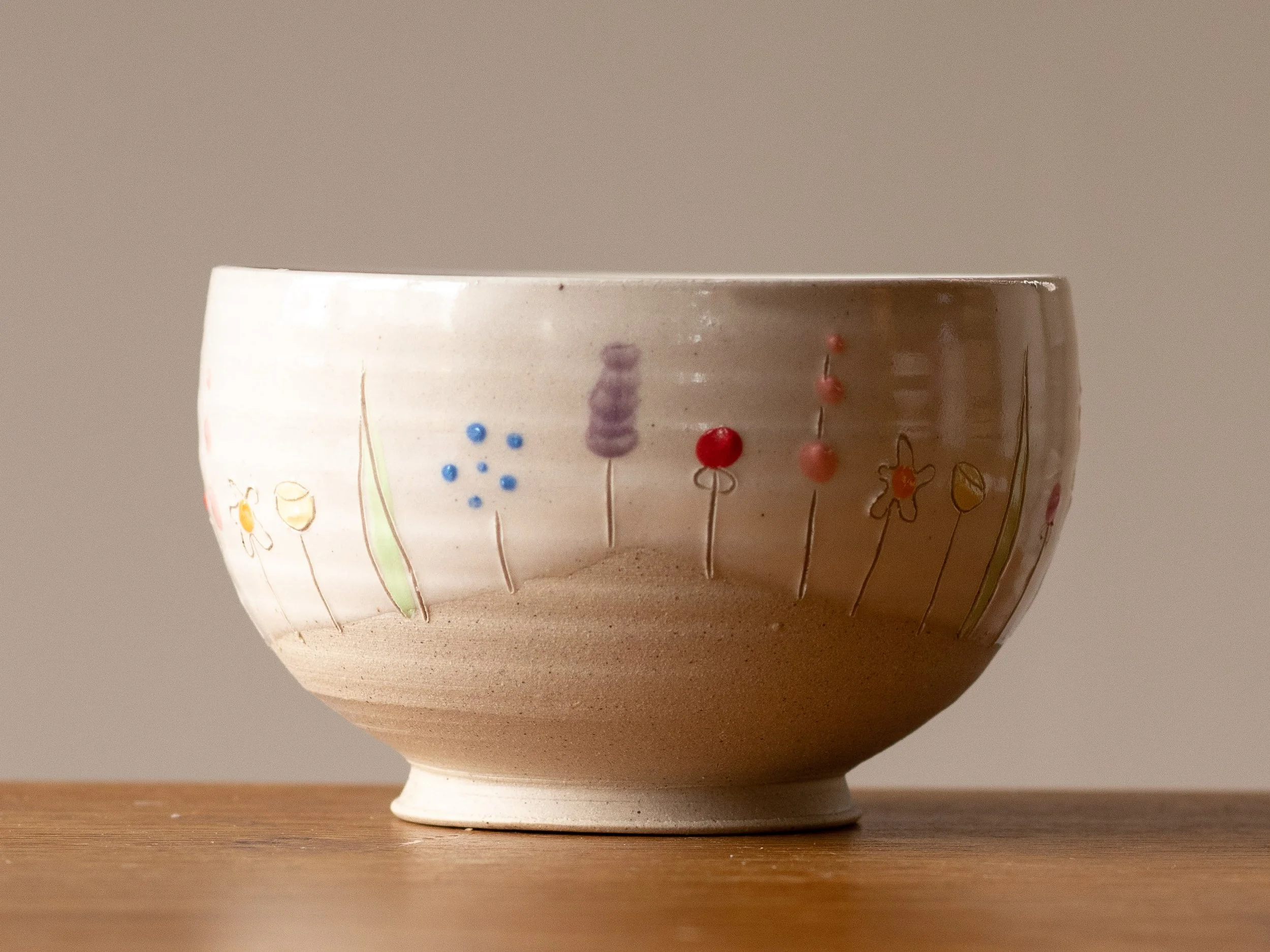 White handmade small bowl with Midsummer flower decoration #2.jpg