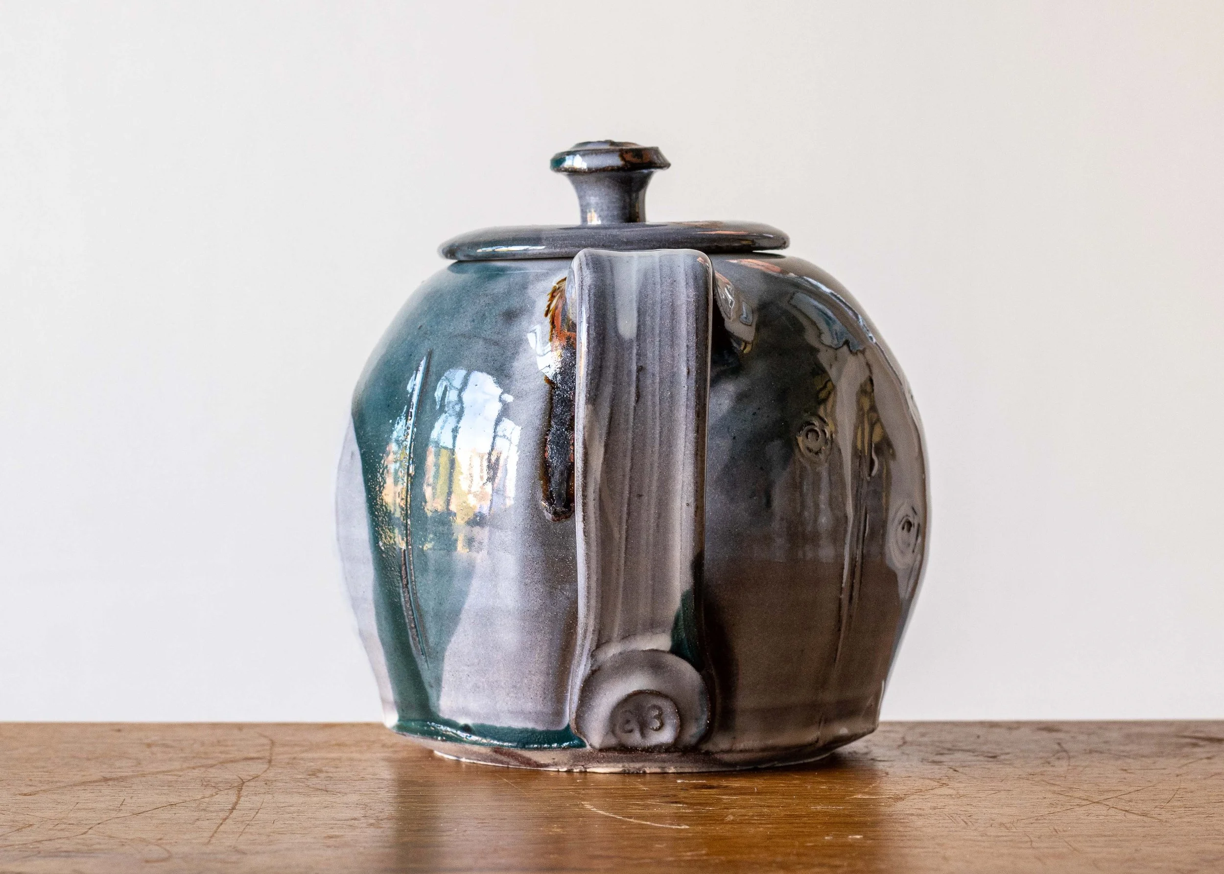 Handmade Pottery Teapot with Turquoise Brush Marks, view 5.jpg