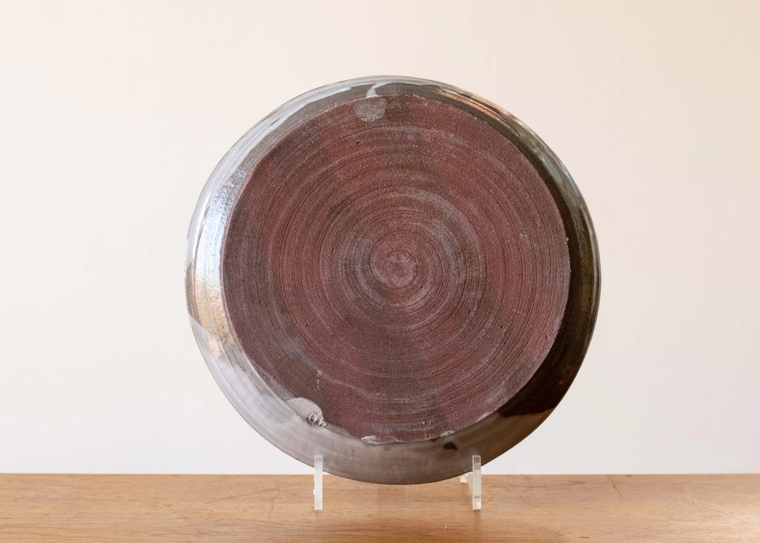 Handmade Pottery Dinner Plate with Turquoise Brush Marks, view 3.jpg