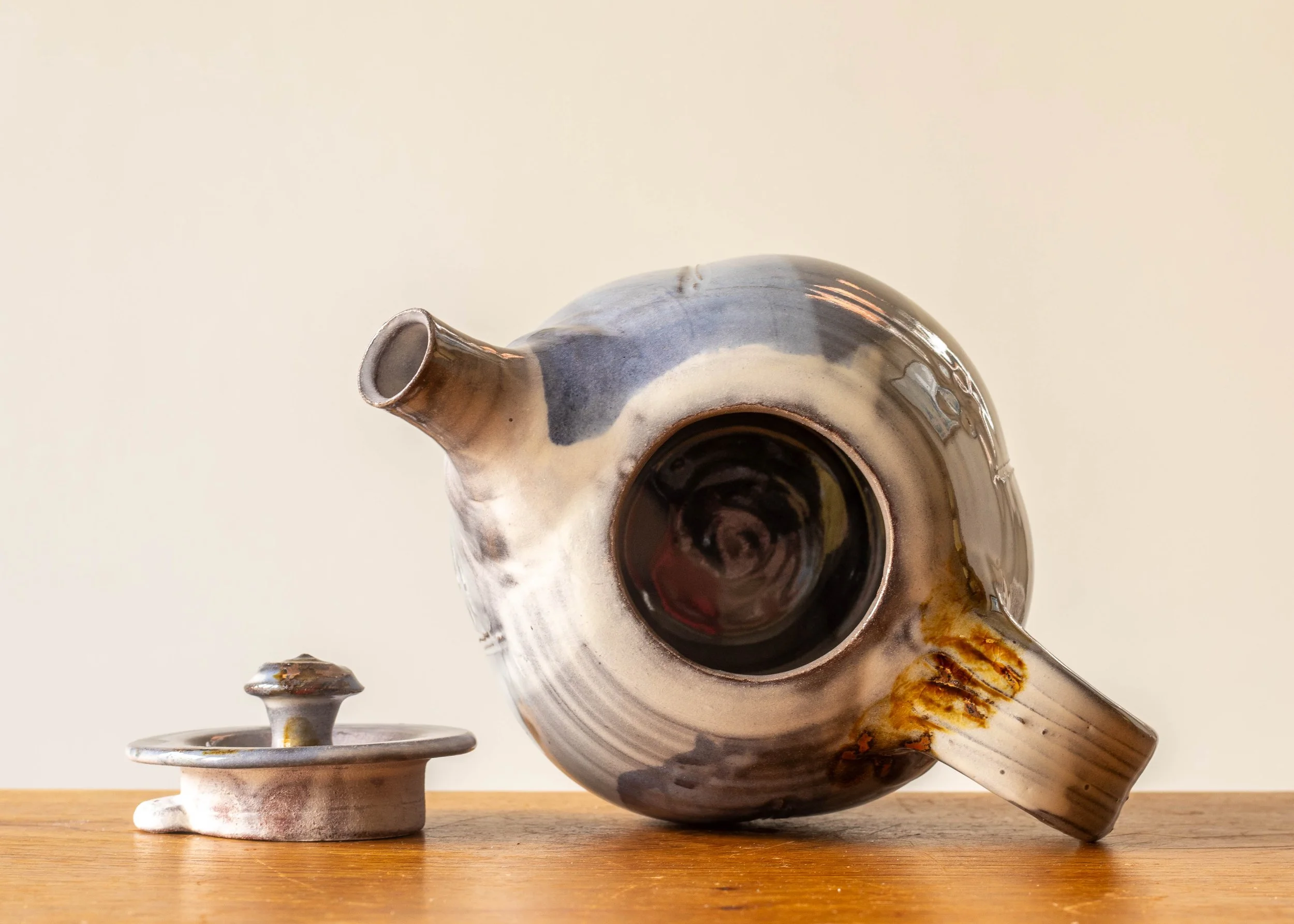 Handmade Pottery Teapot with Blue Brush Marks, view 5.jpg