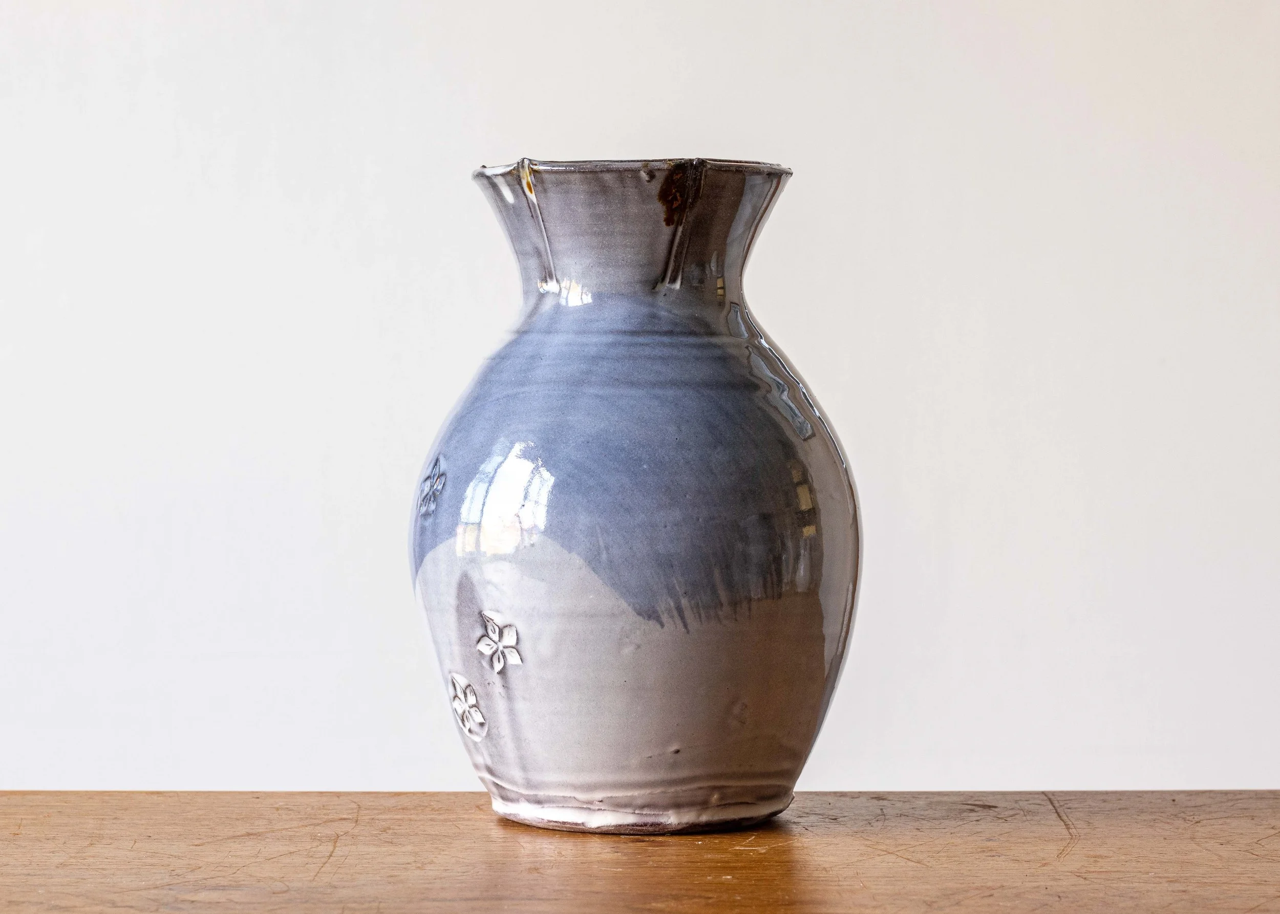 Handmade Pottery Vase with Blue Brush Marks, view 4.jpg