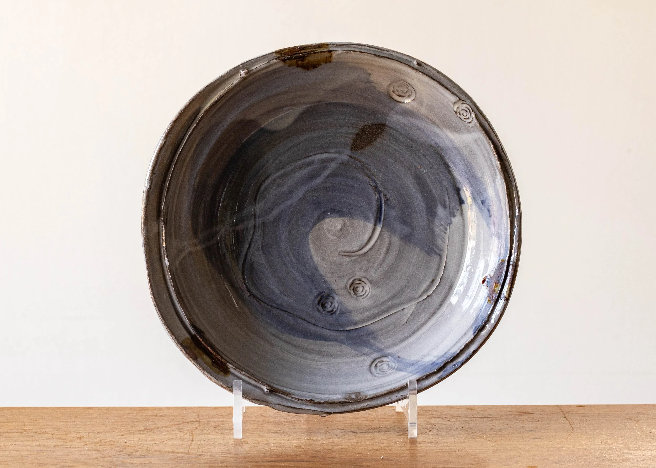 Handmade Pottery Noodle Bowl with Blue Brush Mark, view 1.jpg