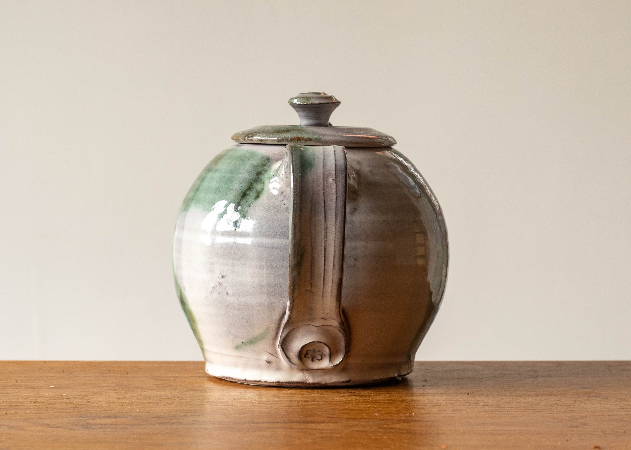 Handmade Pottery Teapot with Green Brush Marks, view 4.jpg