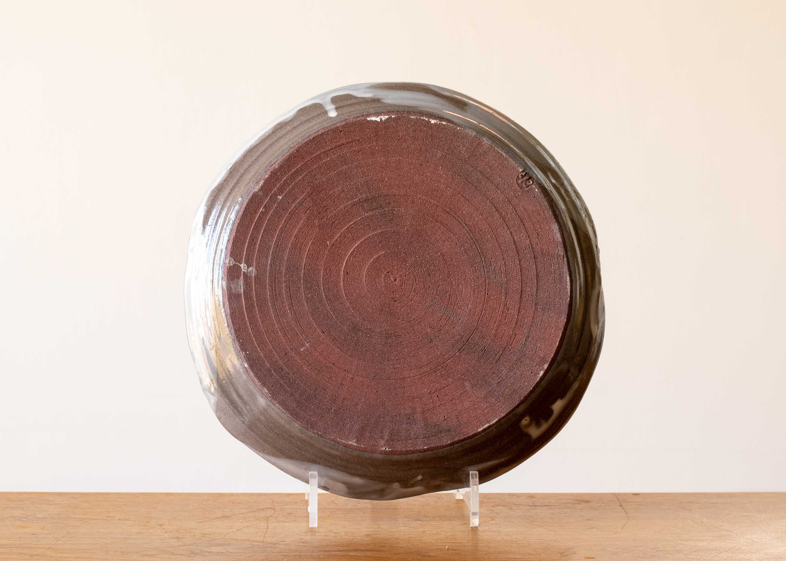 Handmade Pottery Dinner Plate with Blue Brush Marks, view 3.jpg