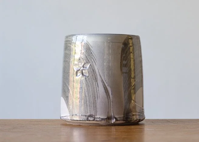 Handmade Pottery Mug wiith Brown Brush Marks #2, side 2.jpg