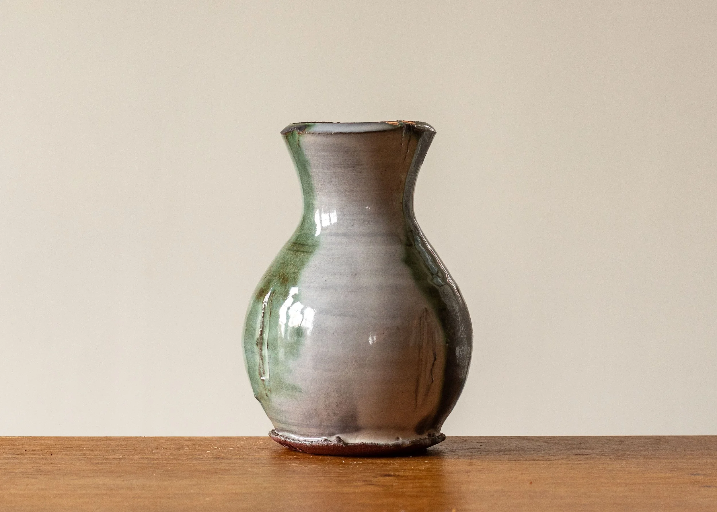 Small Handmade Pottery Vase with Green Brush Mark, view 2.jpg
