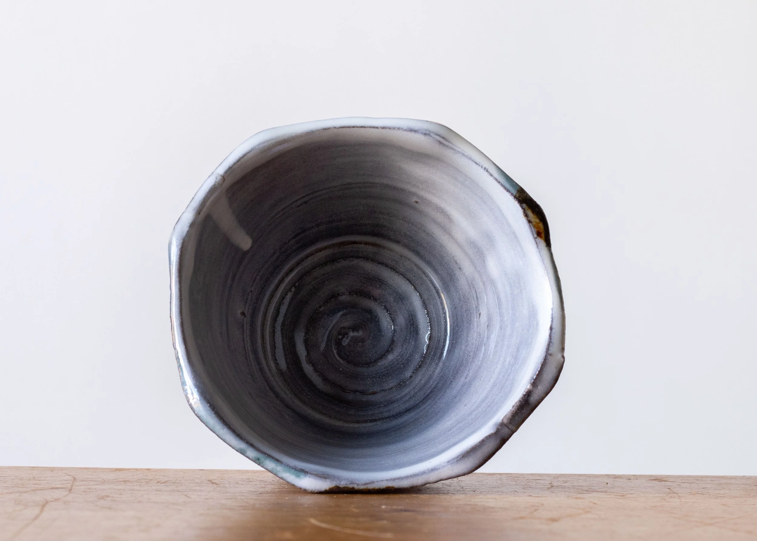 Handmade Pottery Faceted Bowl with Turquoise Brush Marks, view 7.jpg